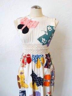 1970s Handmade Butterfly Patchwork Crochet Maxi Dress