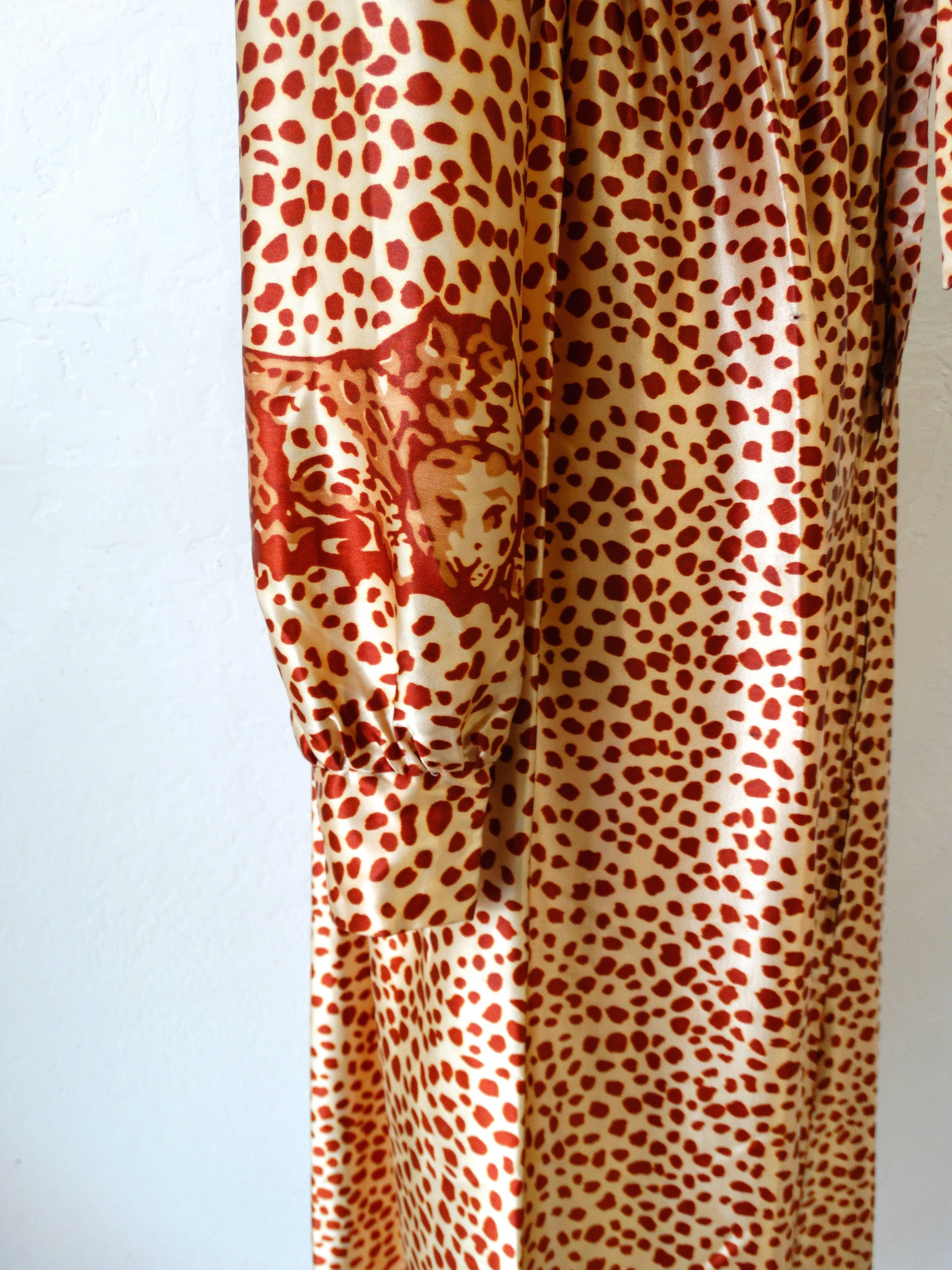 Women's 1970s Saks Fifth Avenue Satin Leopard Gown