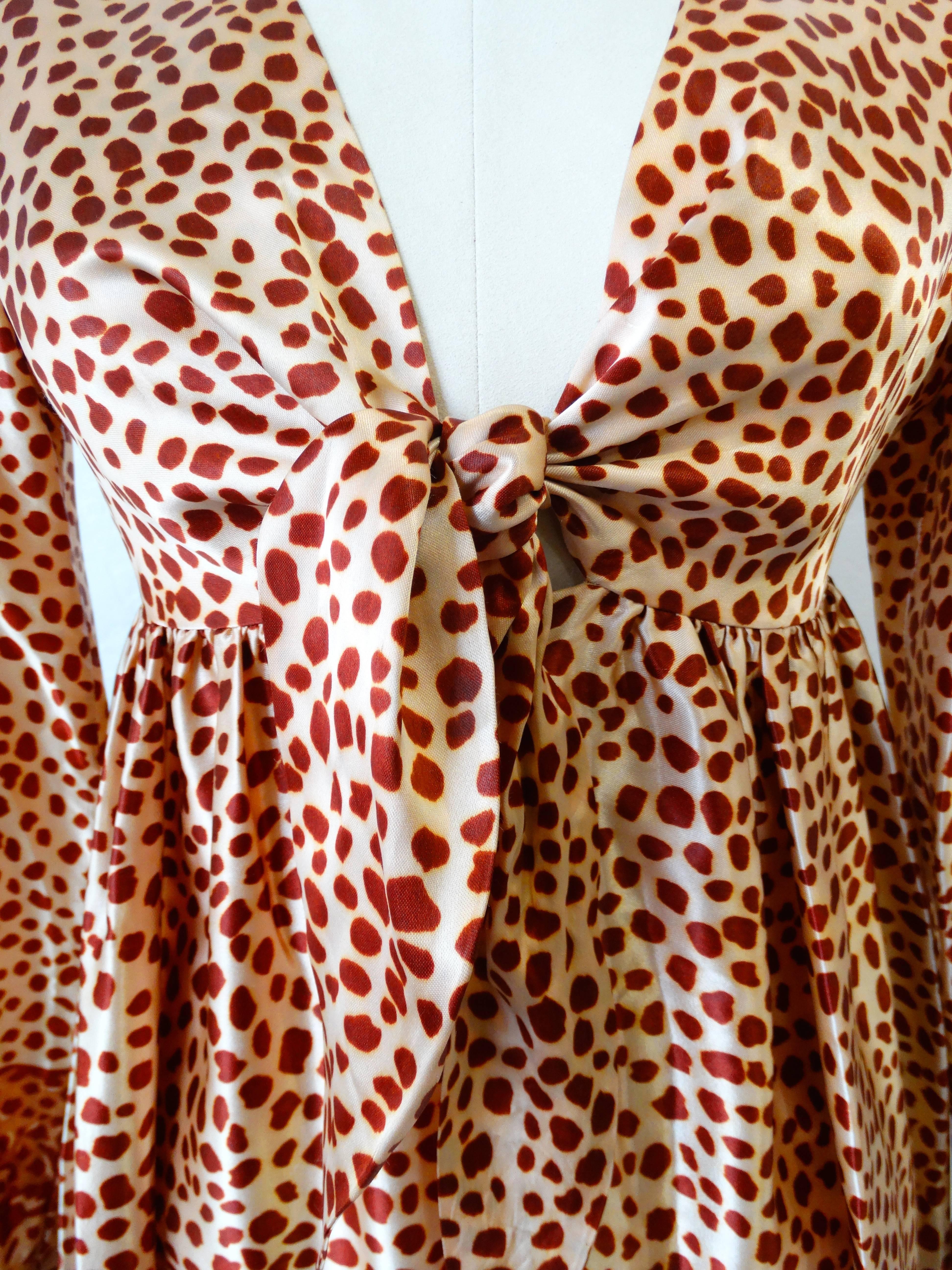 Brown 1970s Saks Fifth Avenue Satin Leopard Gown