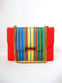 1950s Silk Striped Gucci Bag with Gold Chain