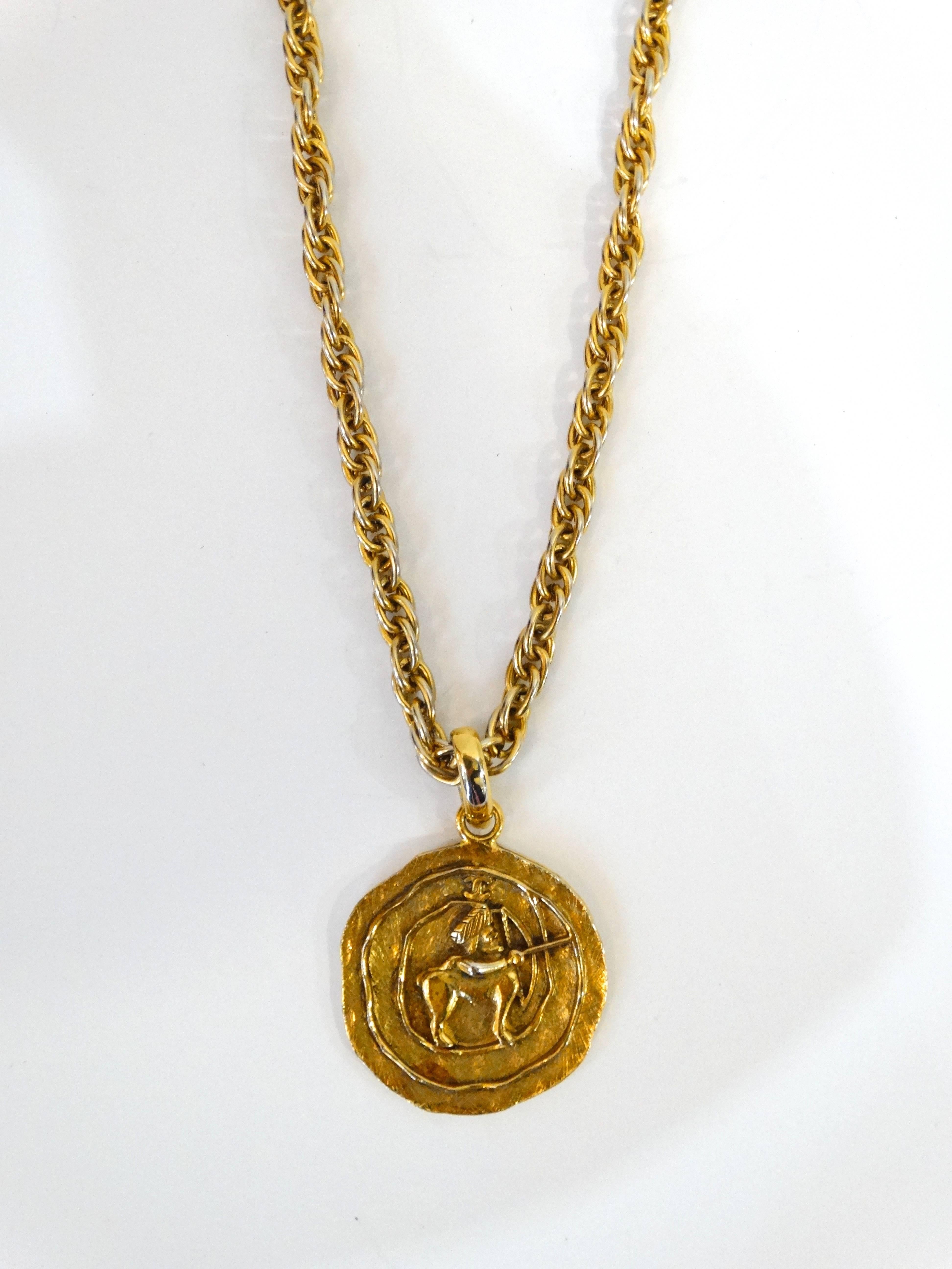 Women's or Men's 1984 Chanel Sagittarius Zodiac Medallion Necklace  