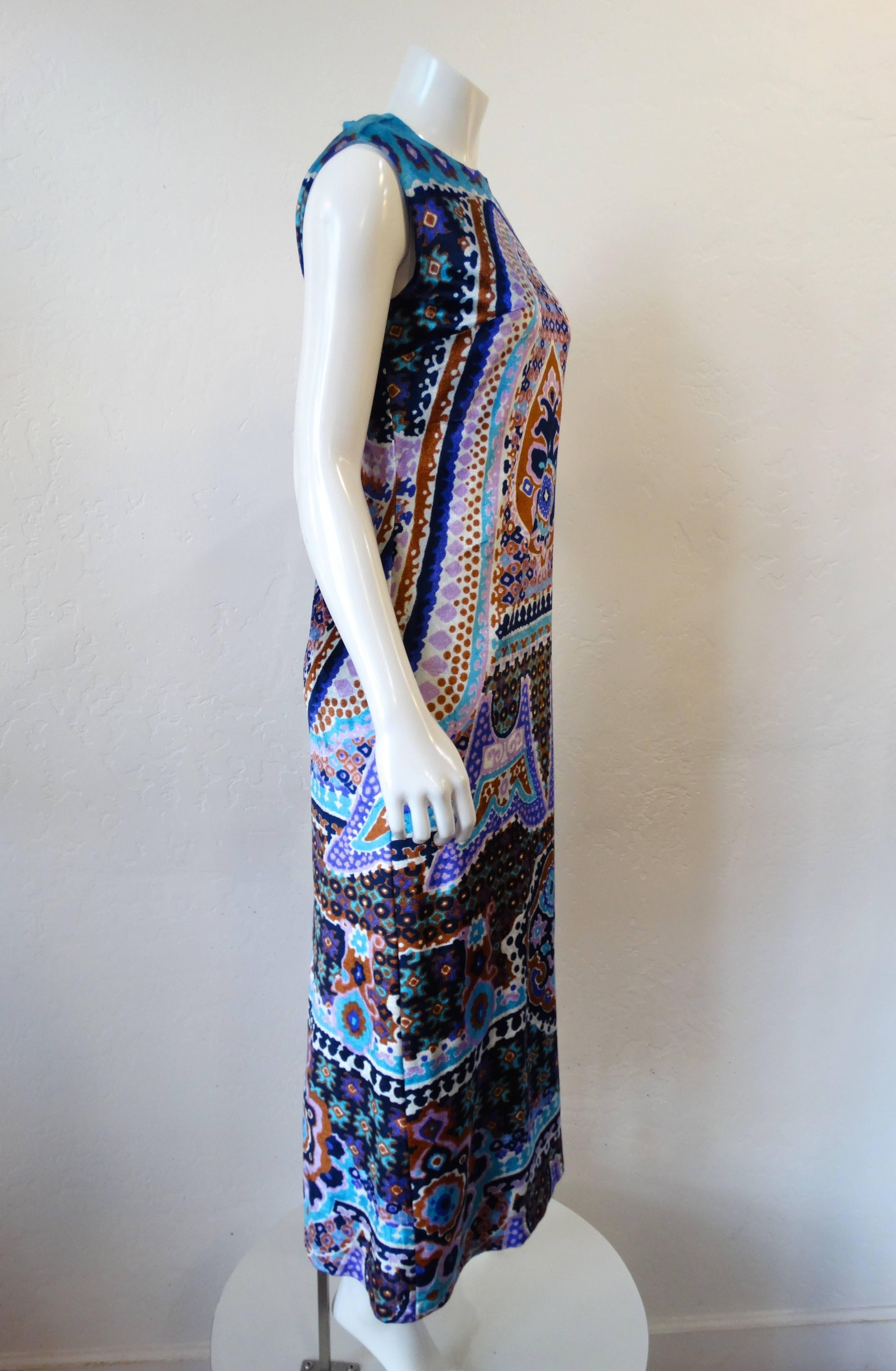 Purple 1960s Jacques Esterel Velvet Tapestry Maxi Gown