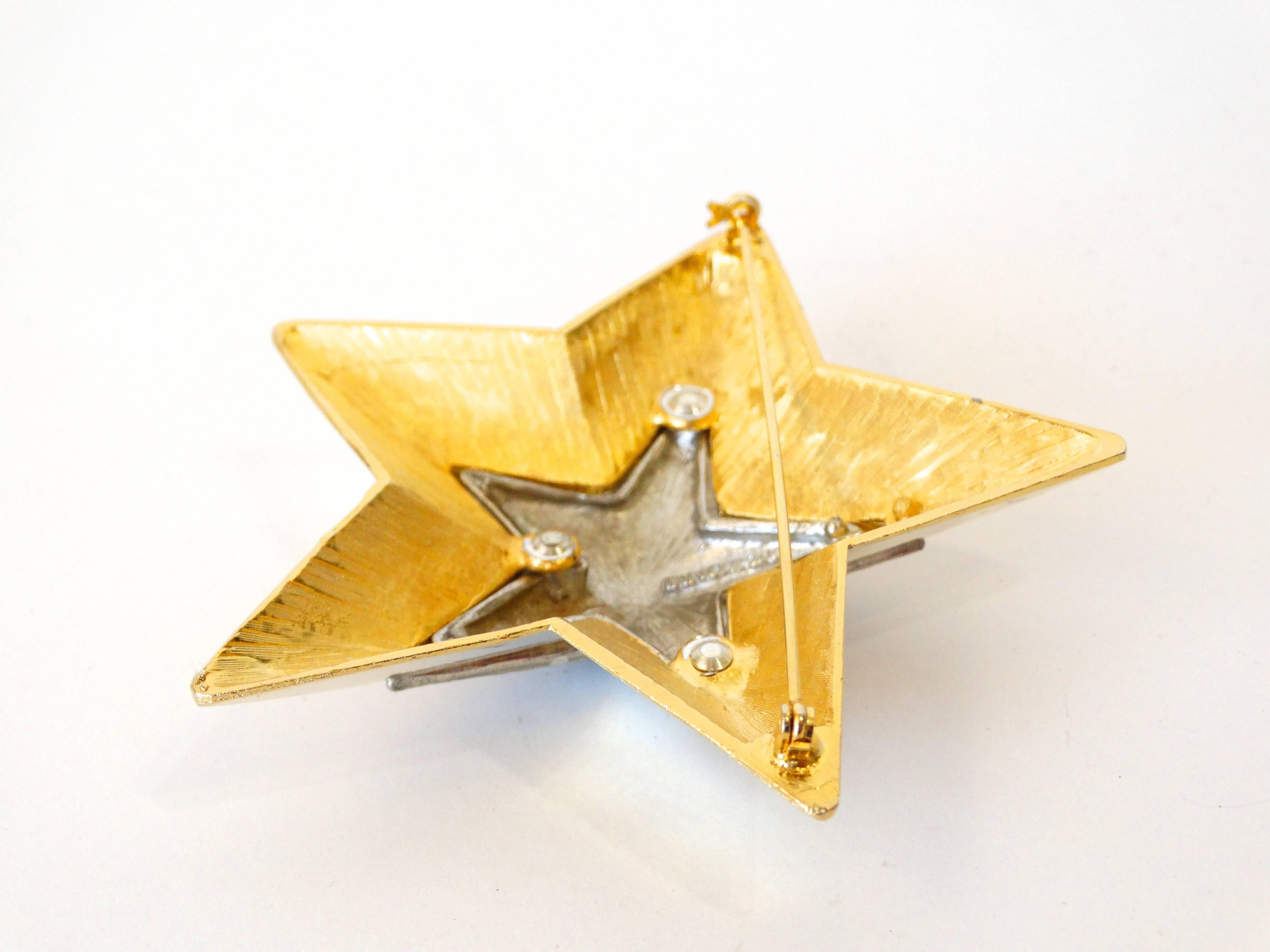 1980s Gold Star Rhinestone Brooch 1
