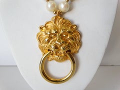 1980s Donald Stannard Pearl Lion Door Knocker Necklace