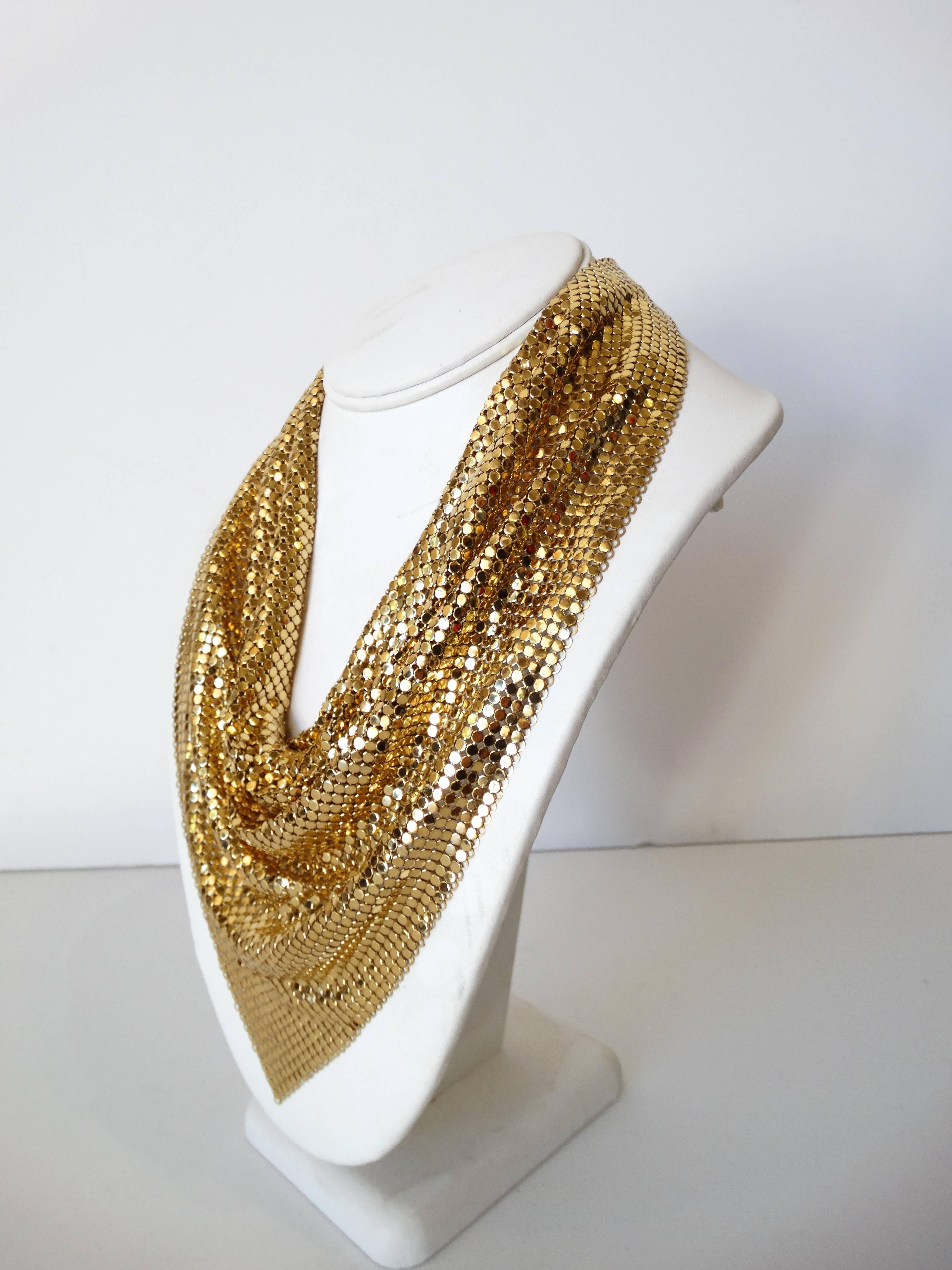 Women's 1970s Whiting & Davis Gold Bib Scarf Necklace 