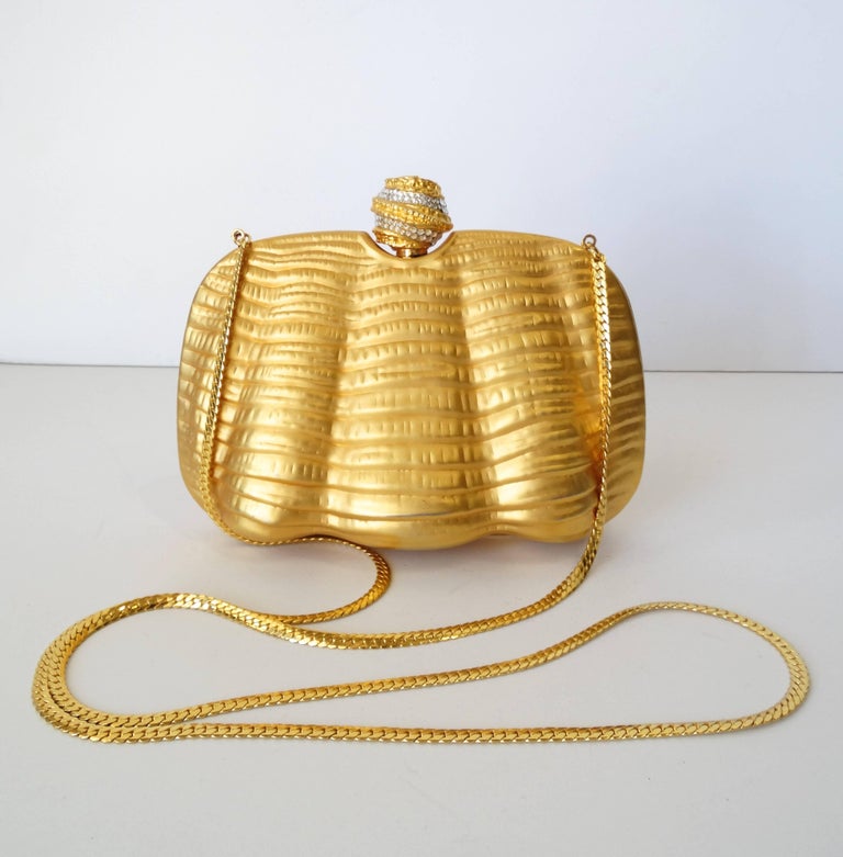 Gold Metal Clamshell Evening Bag at 1stDibs gold evening bag
