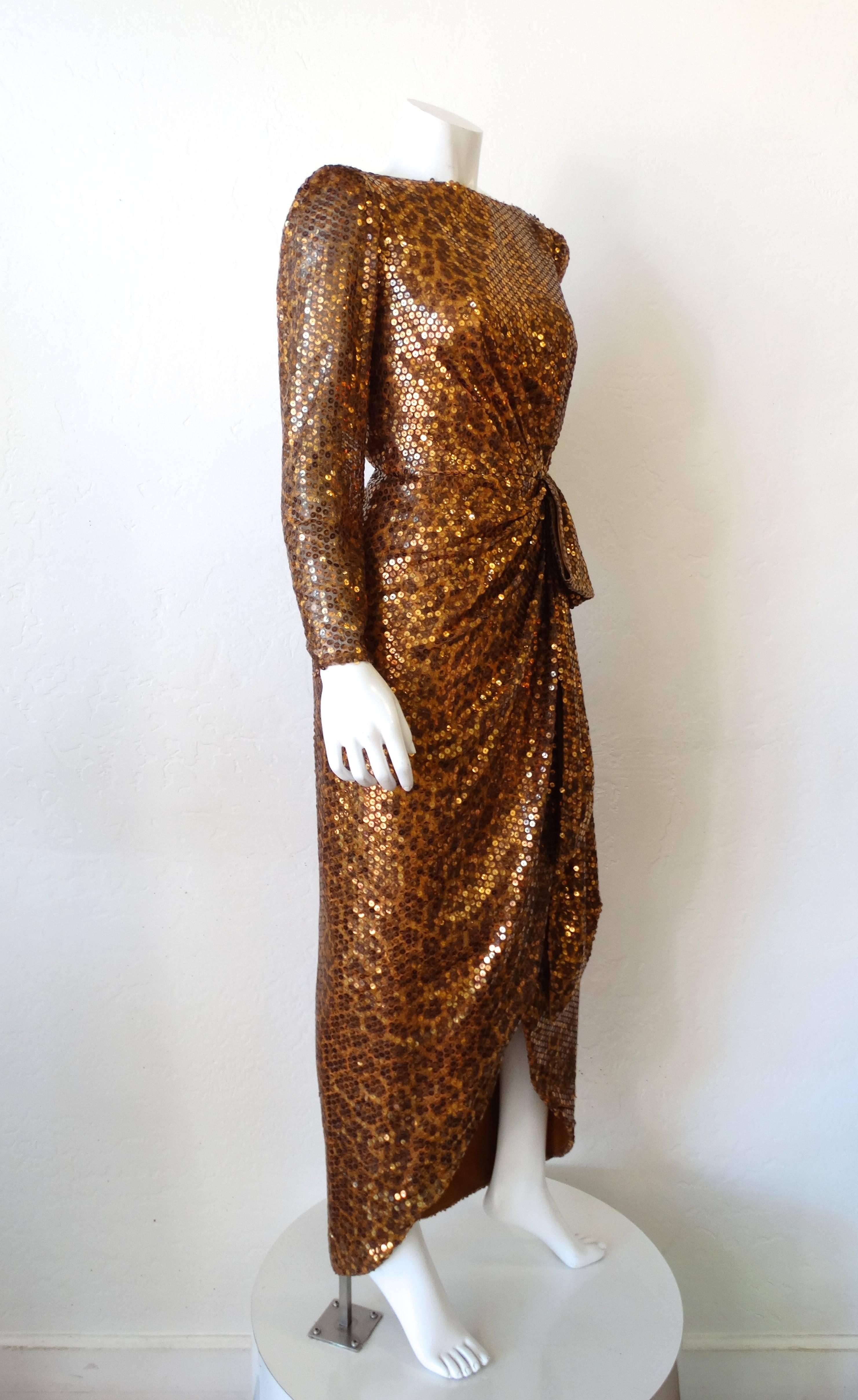 Saks Fifth Avenue - Robe léopard à sequins Mignon des années 1980 Excellent état - En vente à Scottsdale, AZ