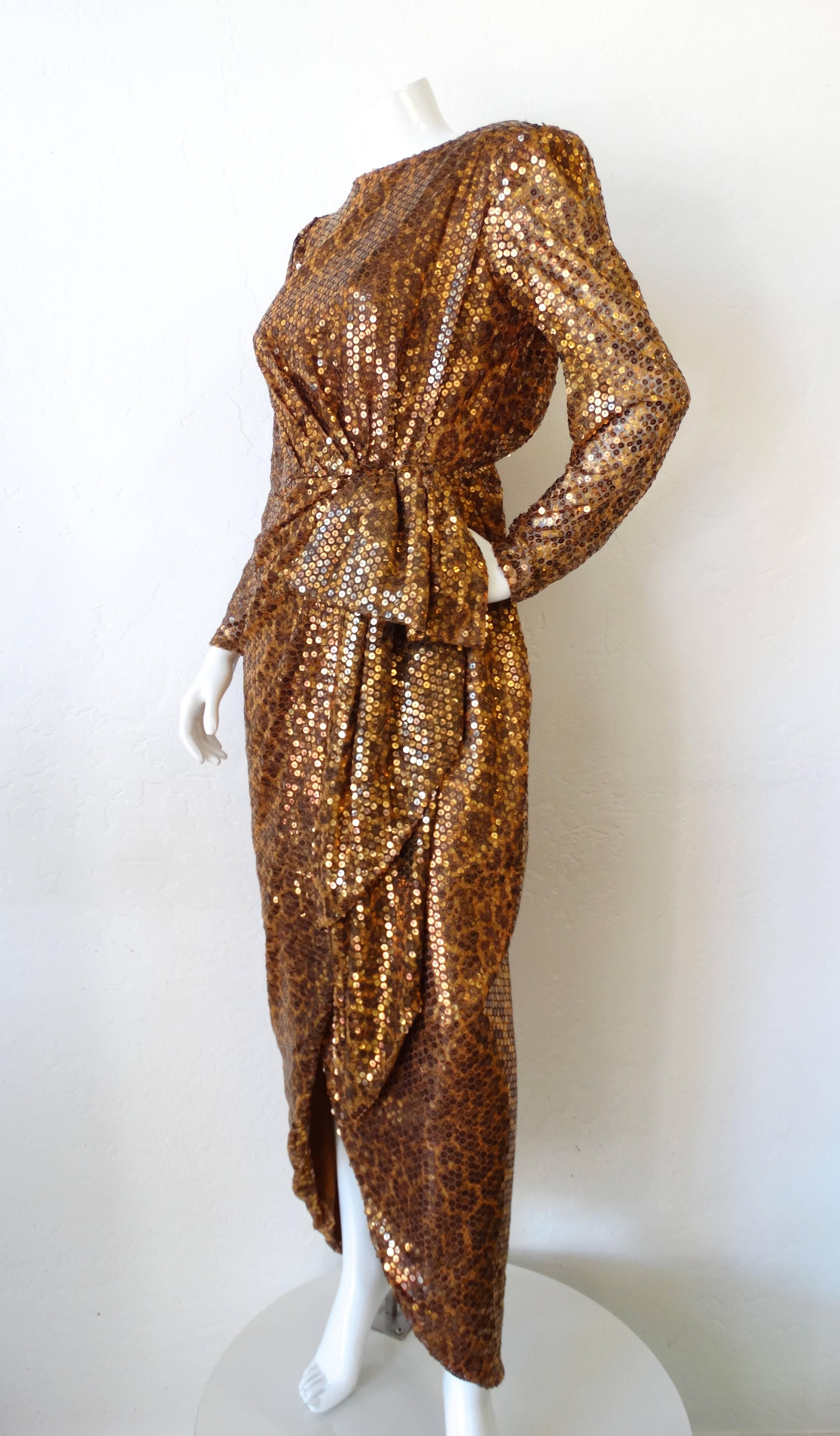 1980s Saks Fifth Avenue Mignon Sequin Leopard Gown For Sale 1