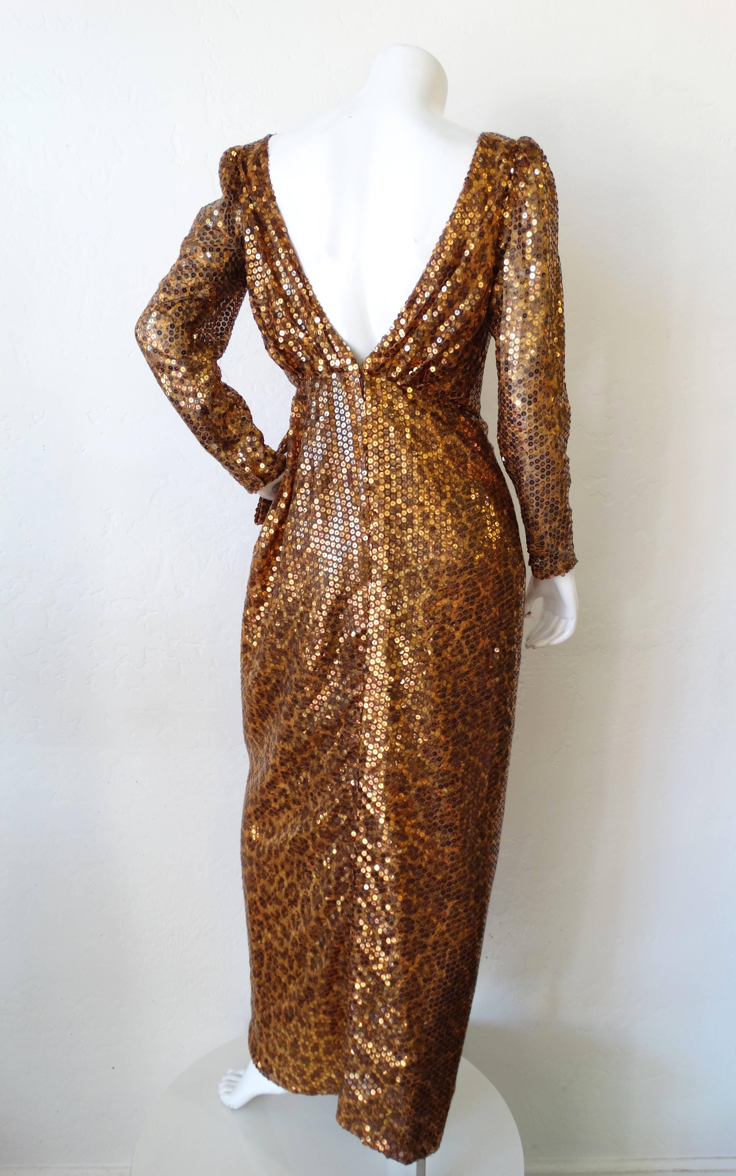 1980s Saks Fifth Avenue Mignon Sequin Leopard Gown In Excellent Condition For Sale In Scottsdale, AZ