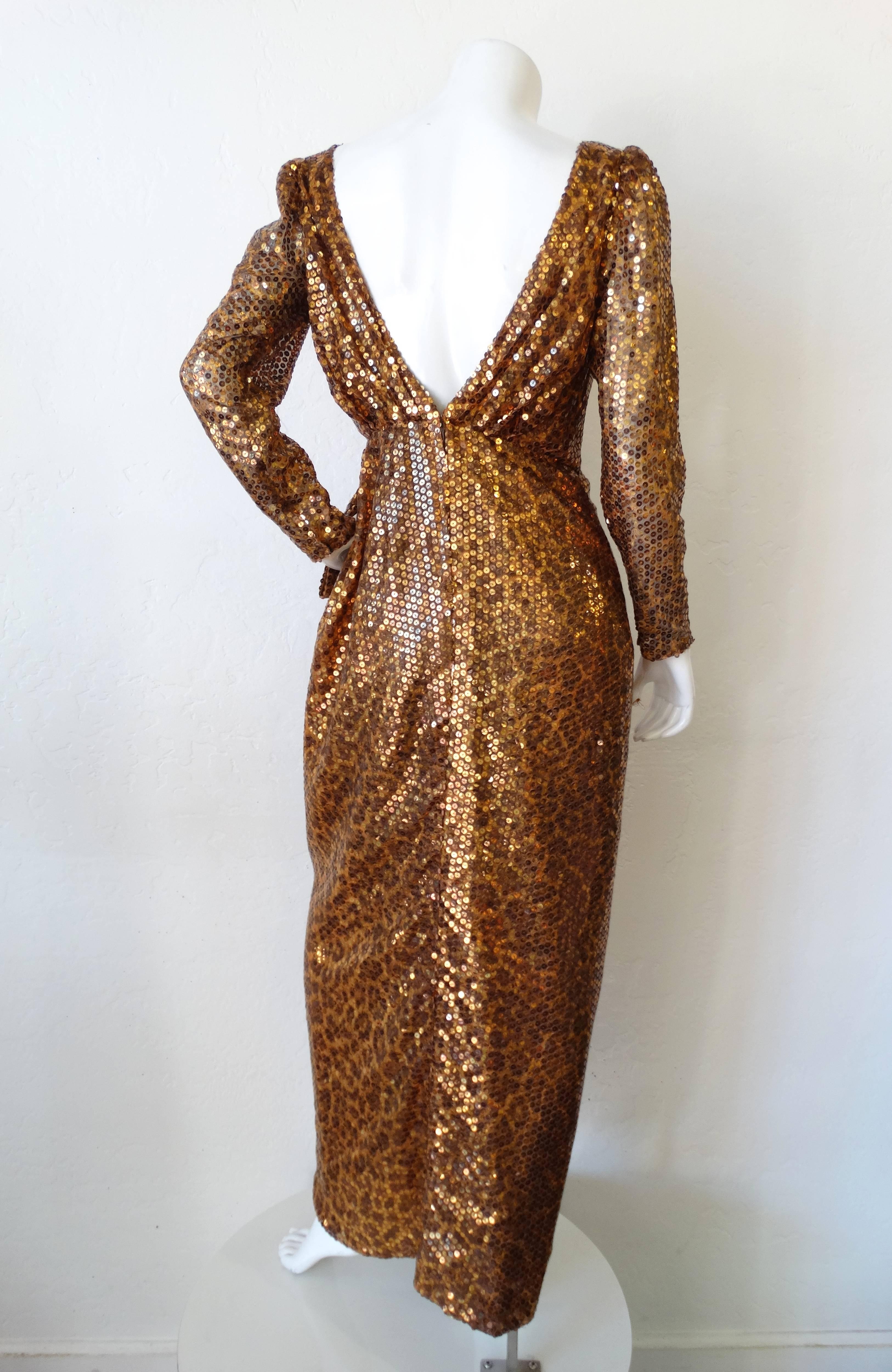 Brown 1980s Saks Fifth Avenue Mignon Sequin Leopard Gown For Sale