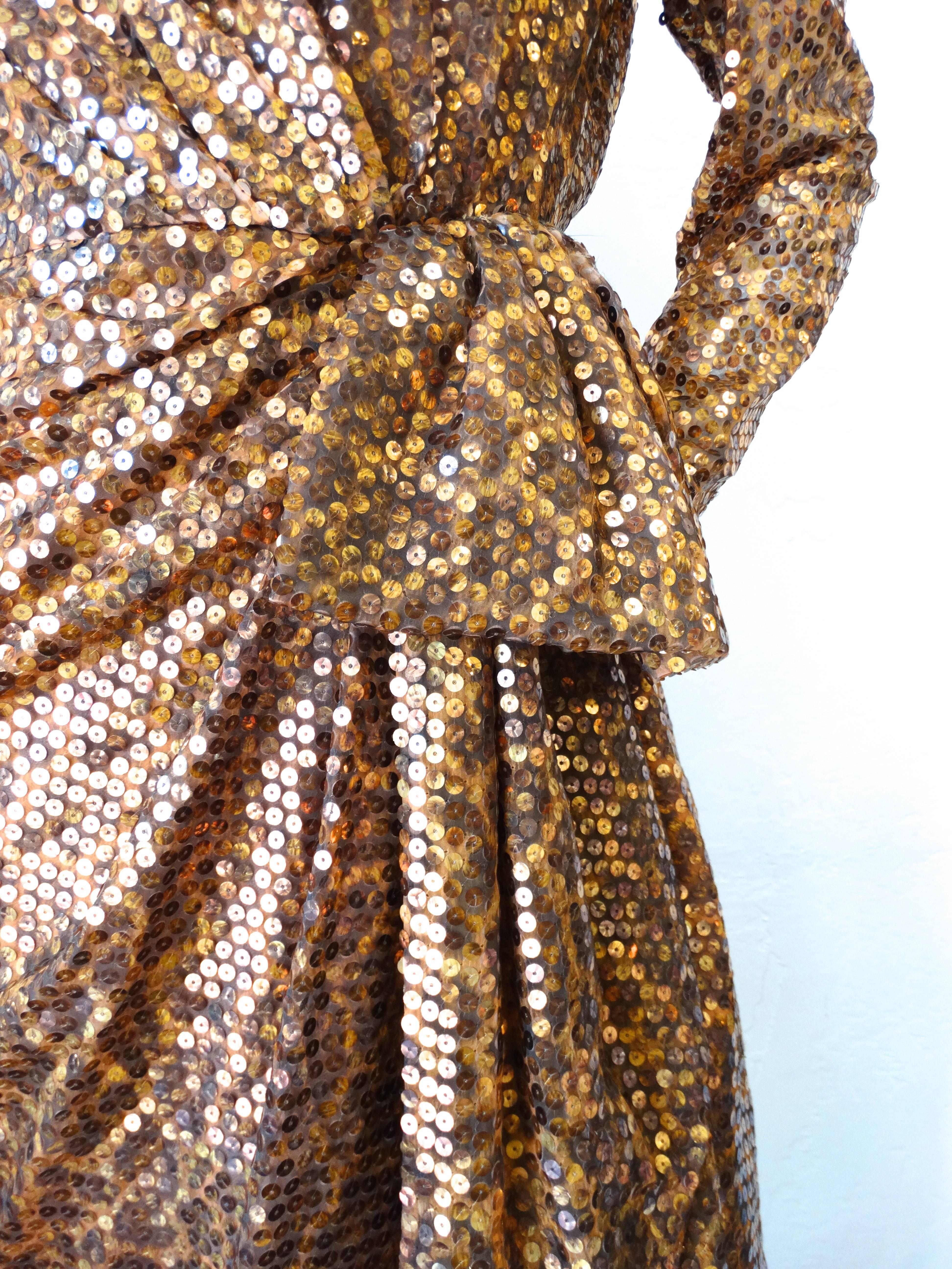 Marron Saks Fifth Avenue - Robe léopard à sequins Mignon des années 1980 en vente