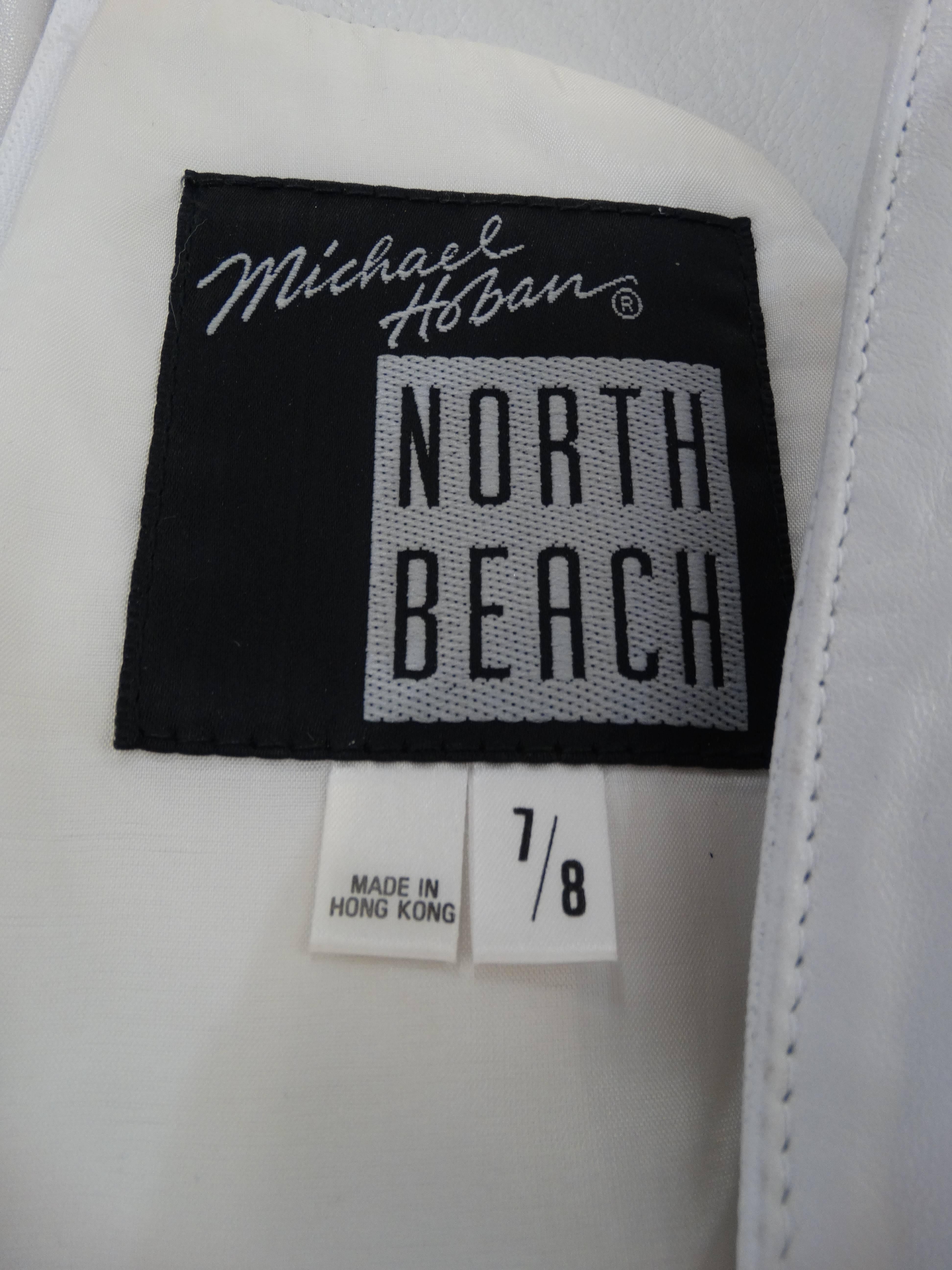 Women's 1980s Michael Hoban Winter White Leather Libra Bodycon Dress 