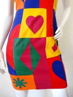 Michael Hoban Rainbow Pop Art Leather Dress, 1980s