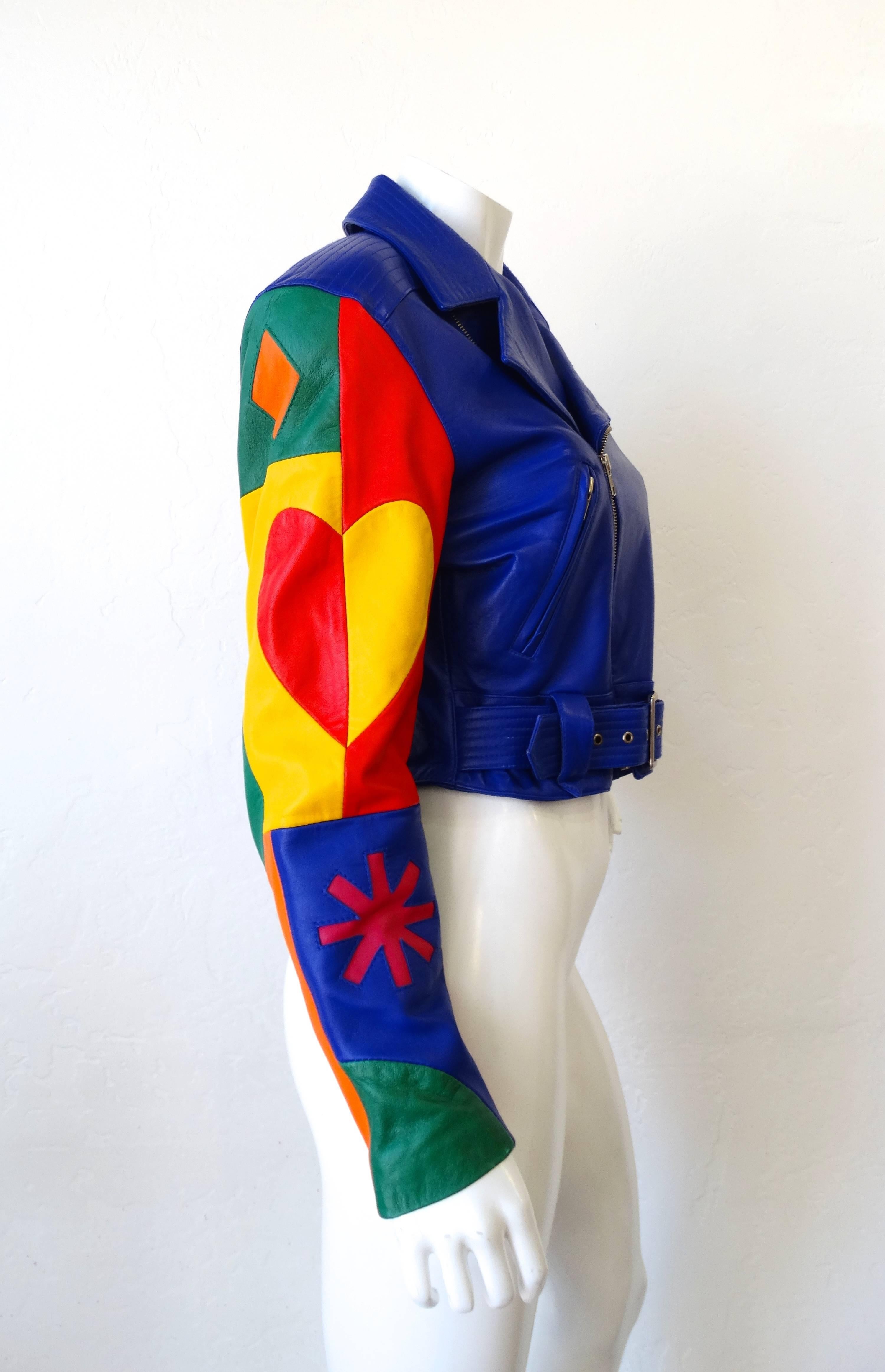 Women's Michael Hoban Rainbow Patchwork Leather Jacket, 1980s 