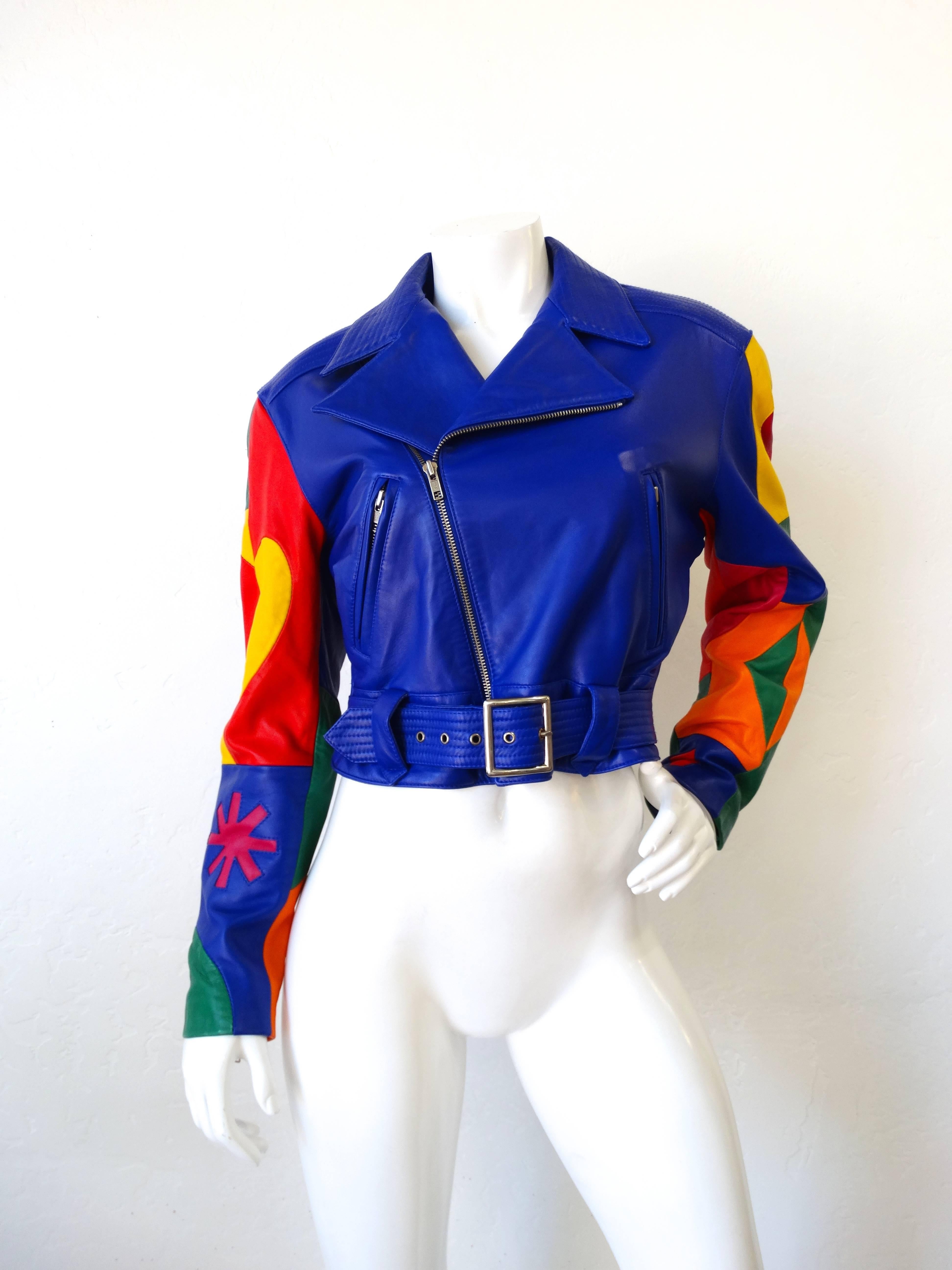 Michael Hoban Rainbow Patchwork Leather Jacket, 1980s  In Excellent Condition In Scottsdale, AZ