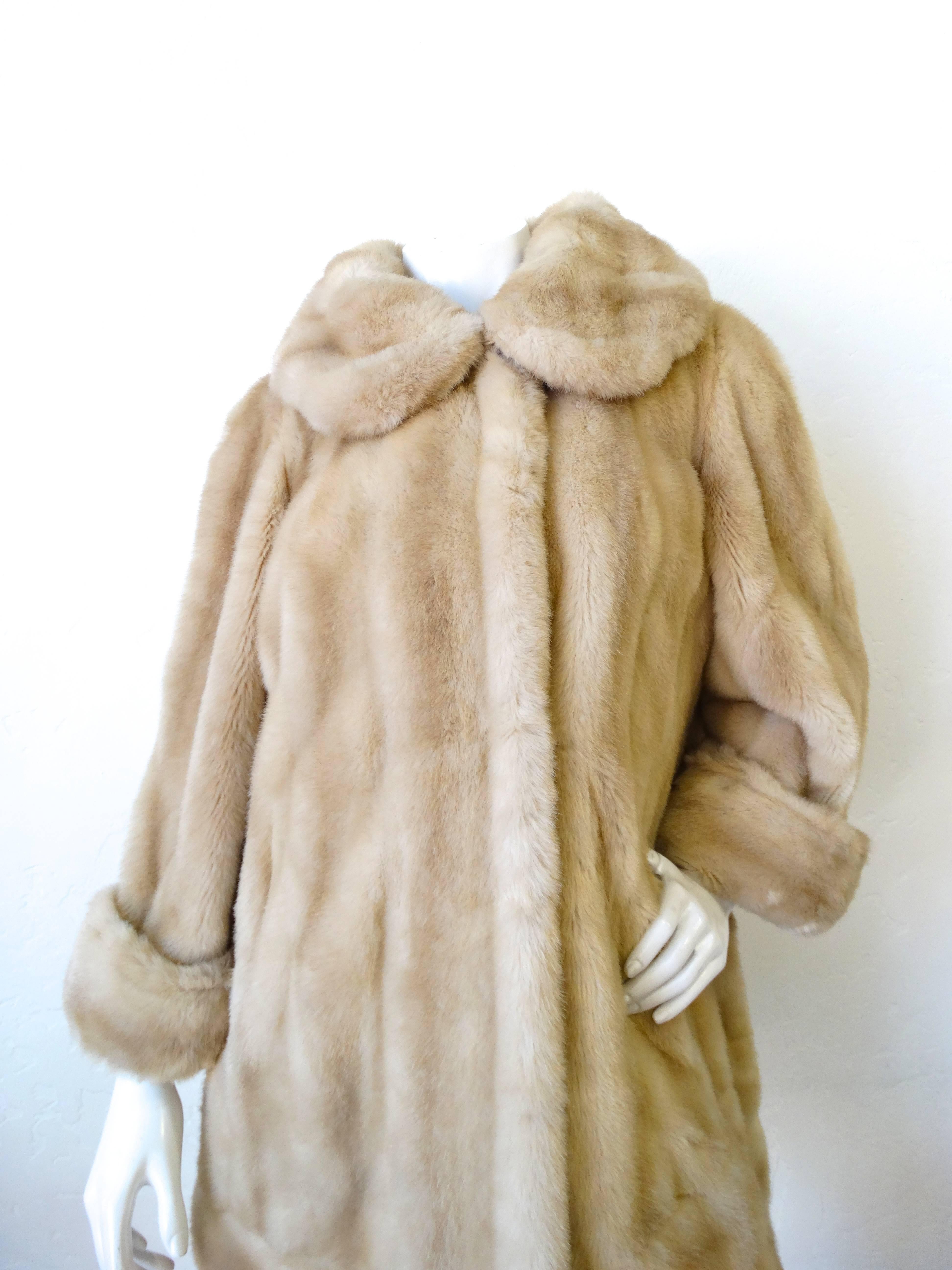 Beige Faux Mink Fur Coat, 1960s  