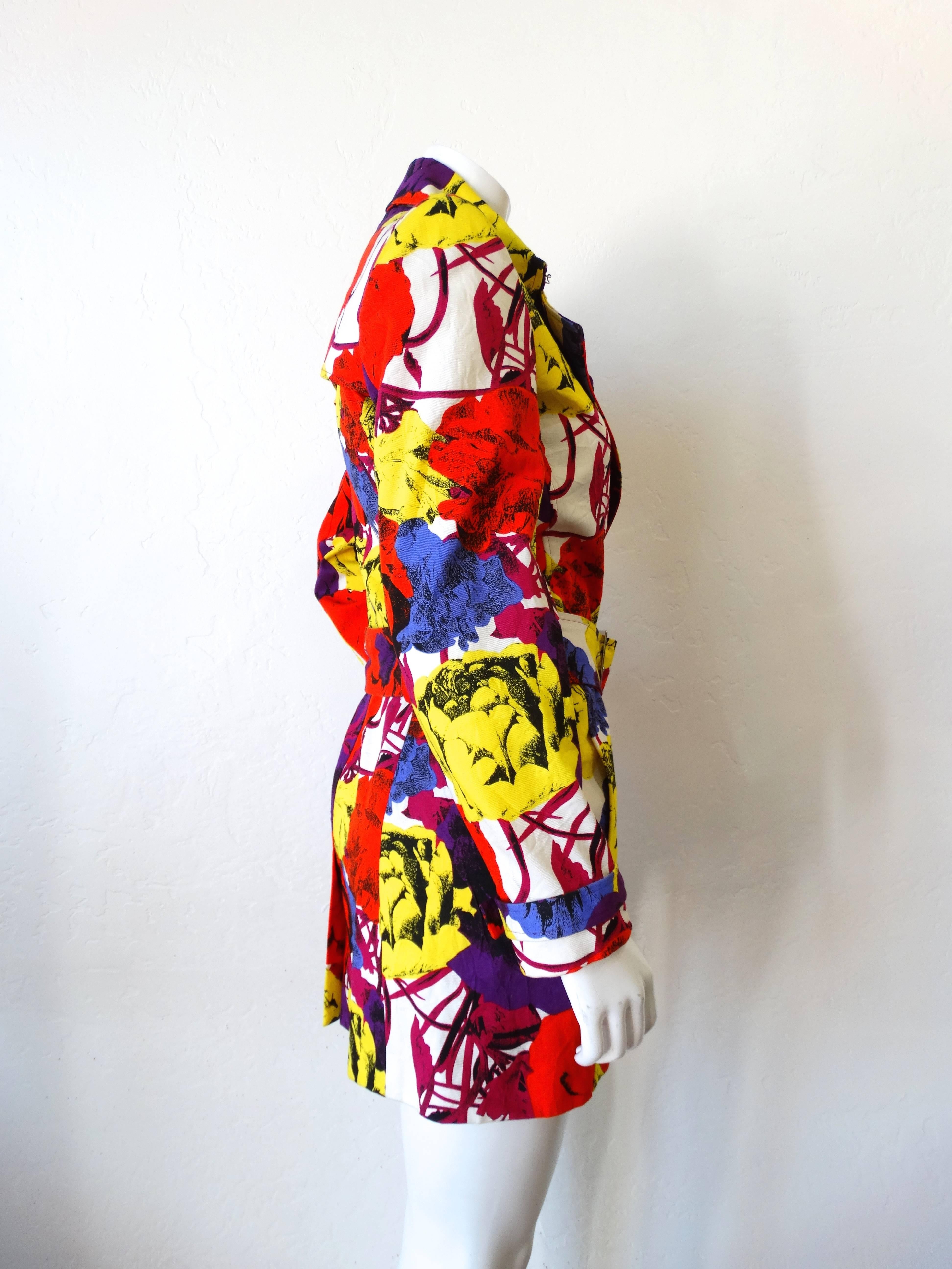 Gianni Versace Documented Pop Art Floral Mini Trench Coat, 1990s  2