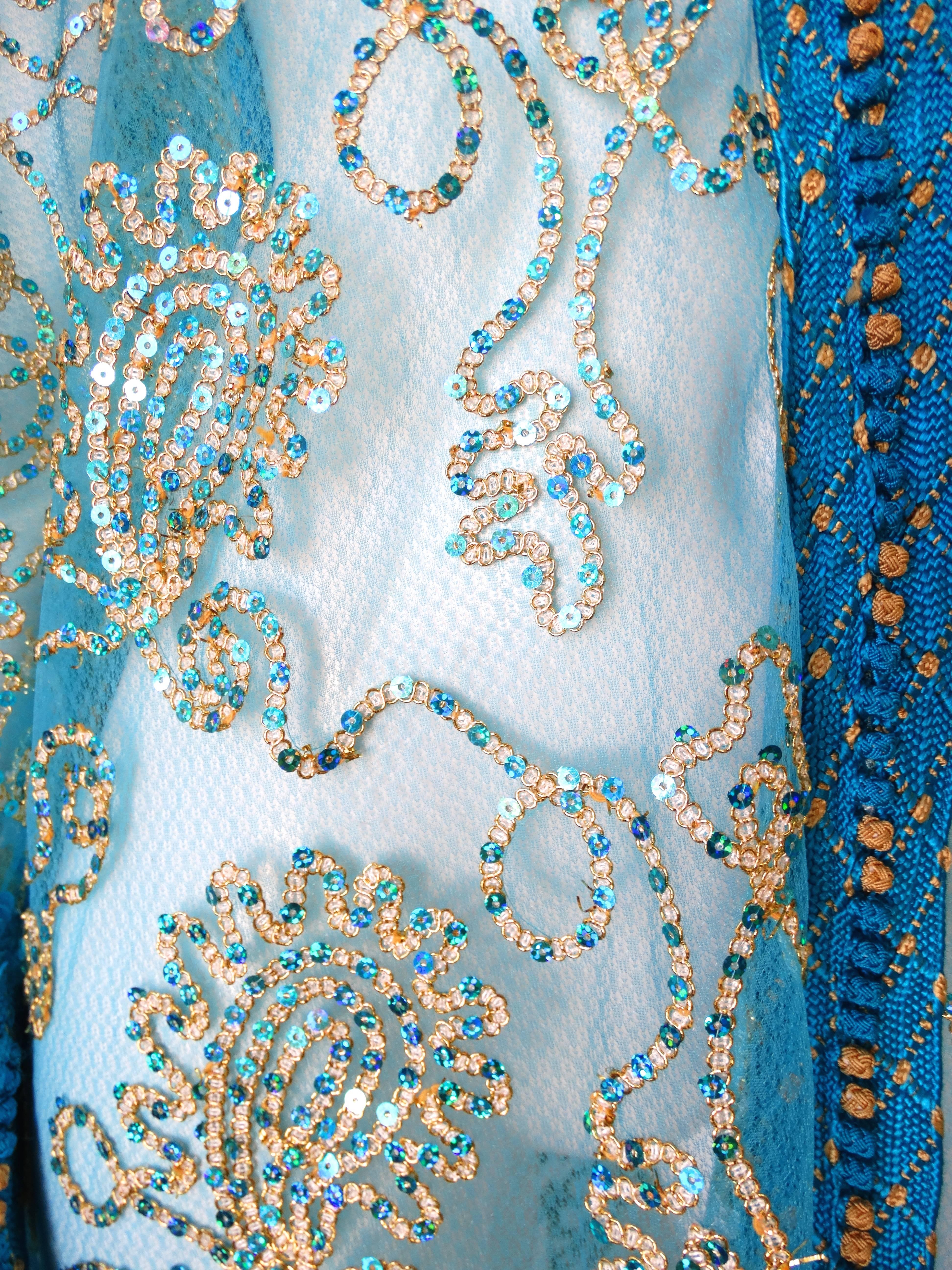 1970s Sheer Blue Super Model Length Sequin Kaftan Dress 2