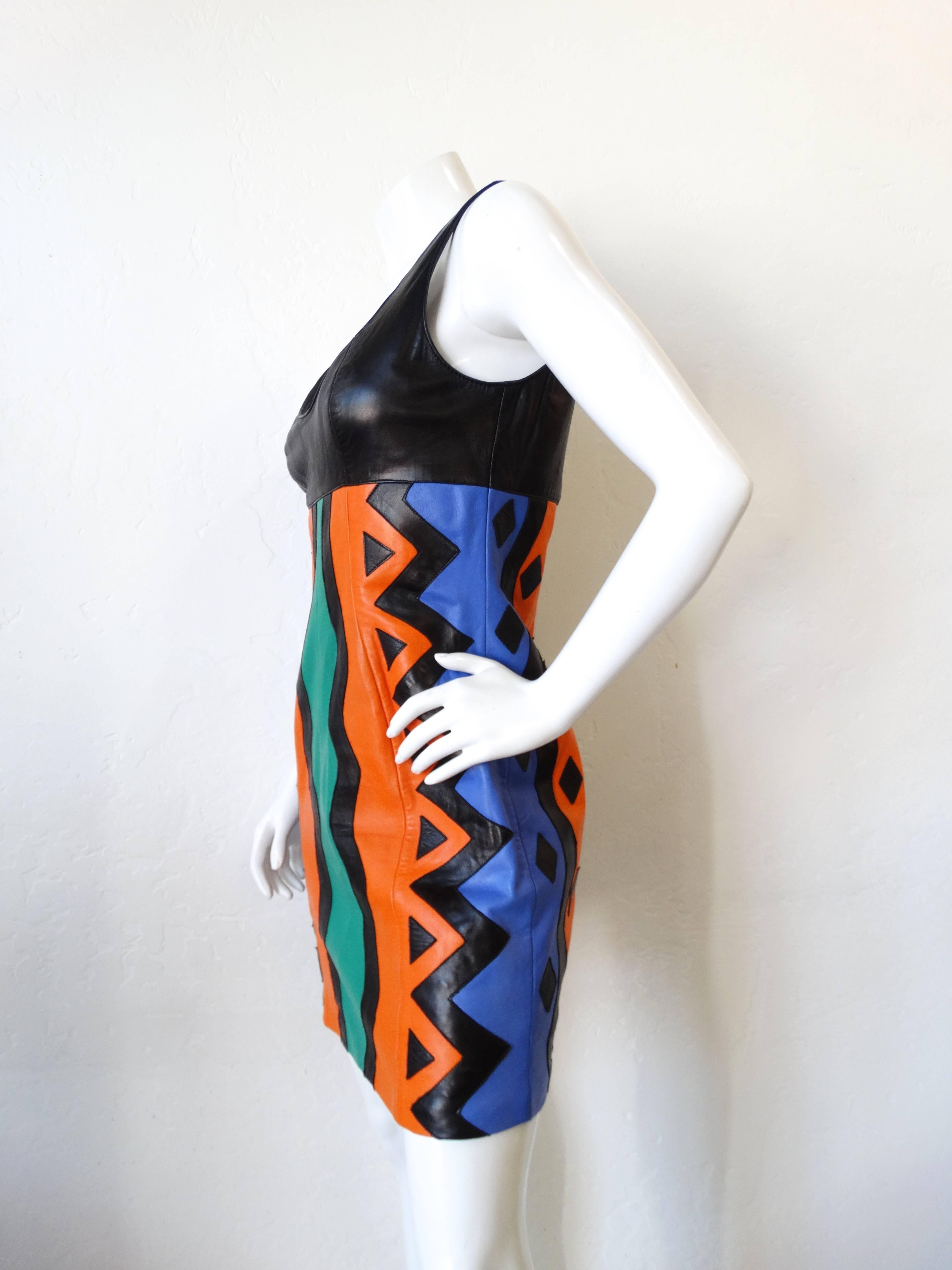 Michael Hoban Tribal Leather Tank Dress, 1980s  For Sale 2