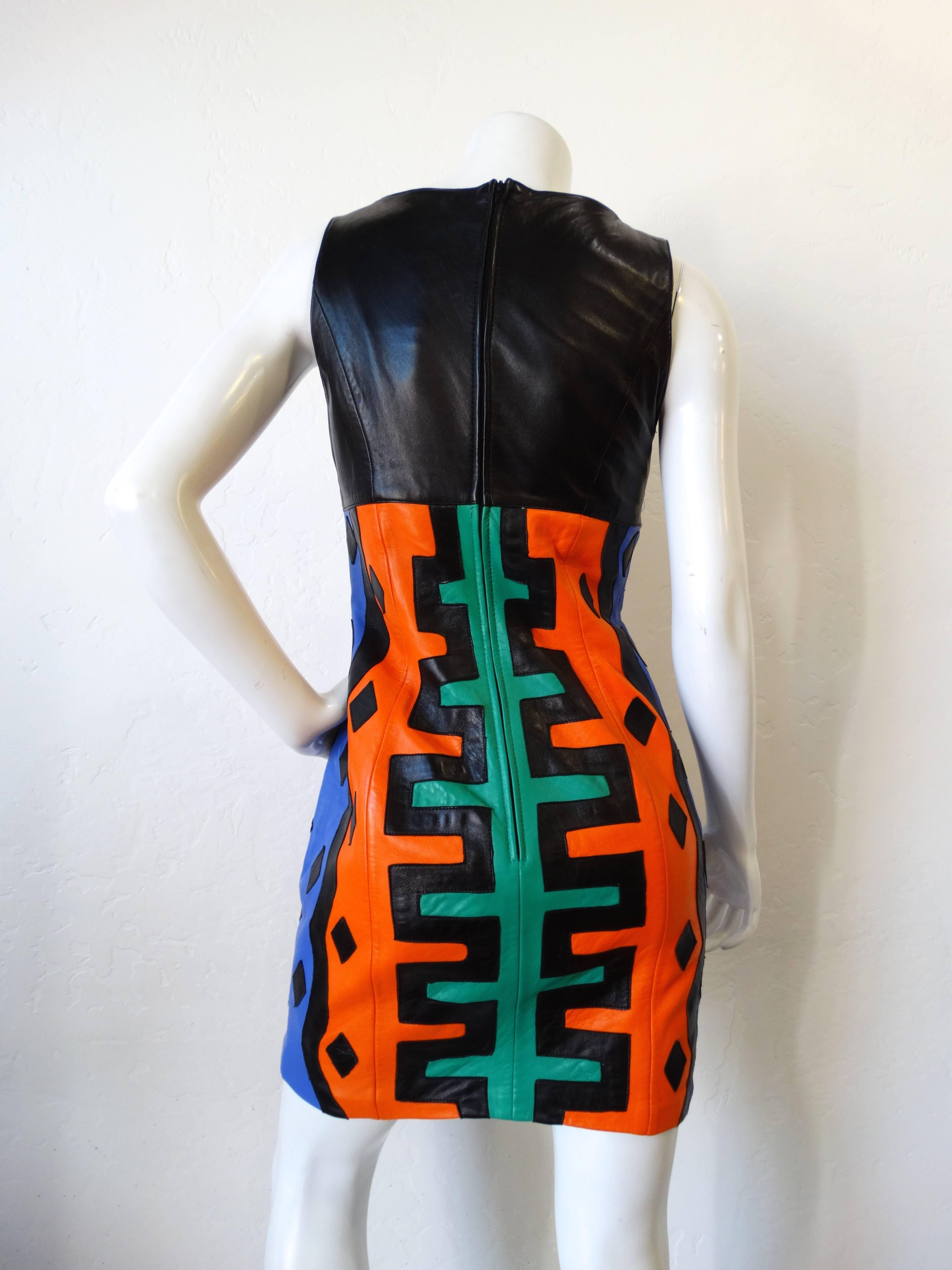 Women's Michael Hoban Tribal Leather Tank Dress, 1980s  For Sale