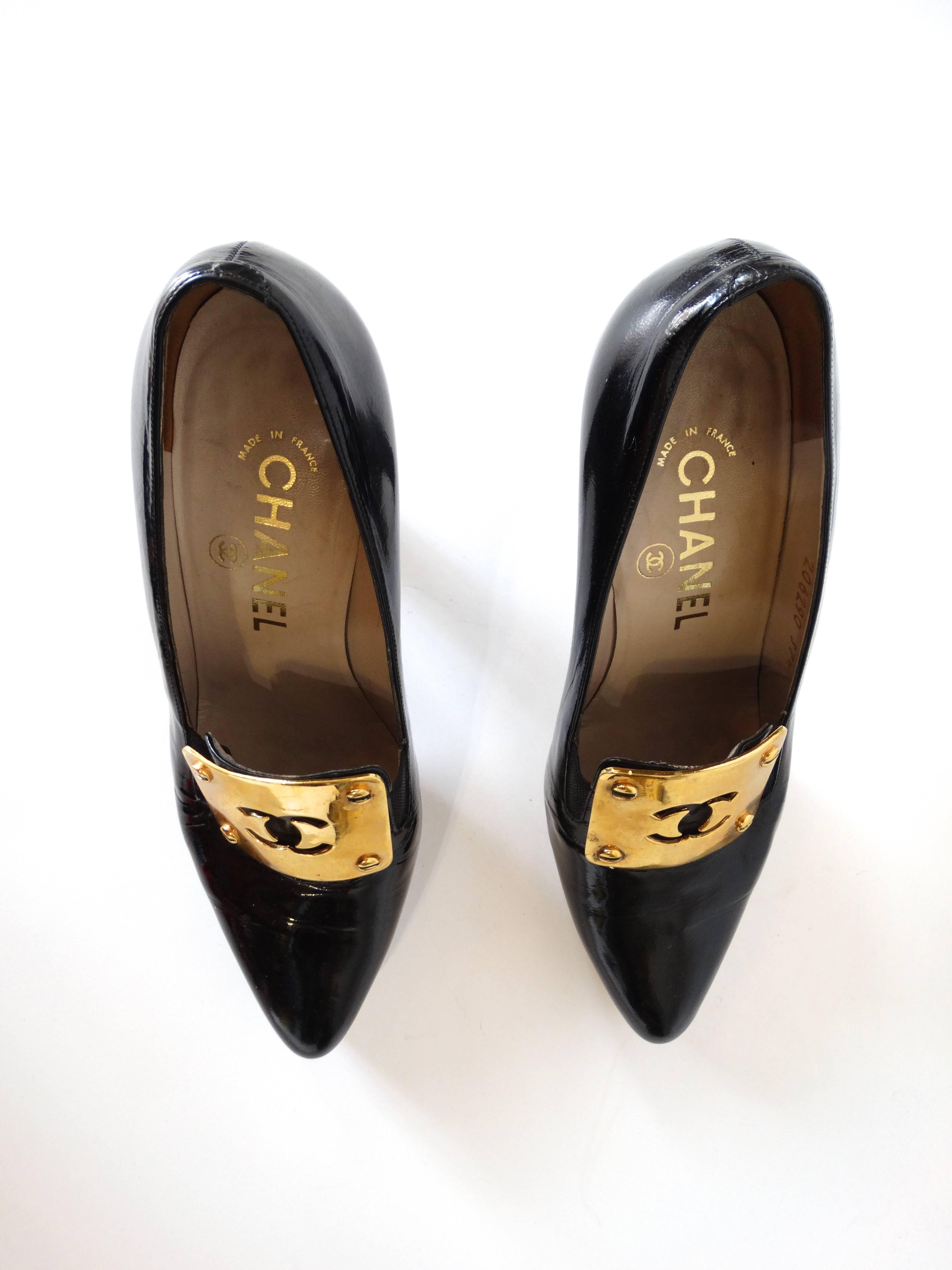 1990s Chanel Patent Leather Platform Pumps In Excellent Condition In Scottsdale, AZ