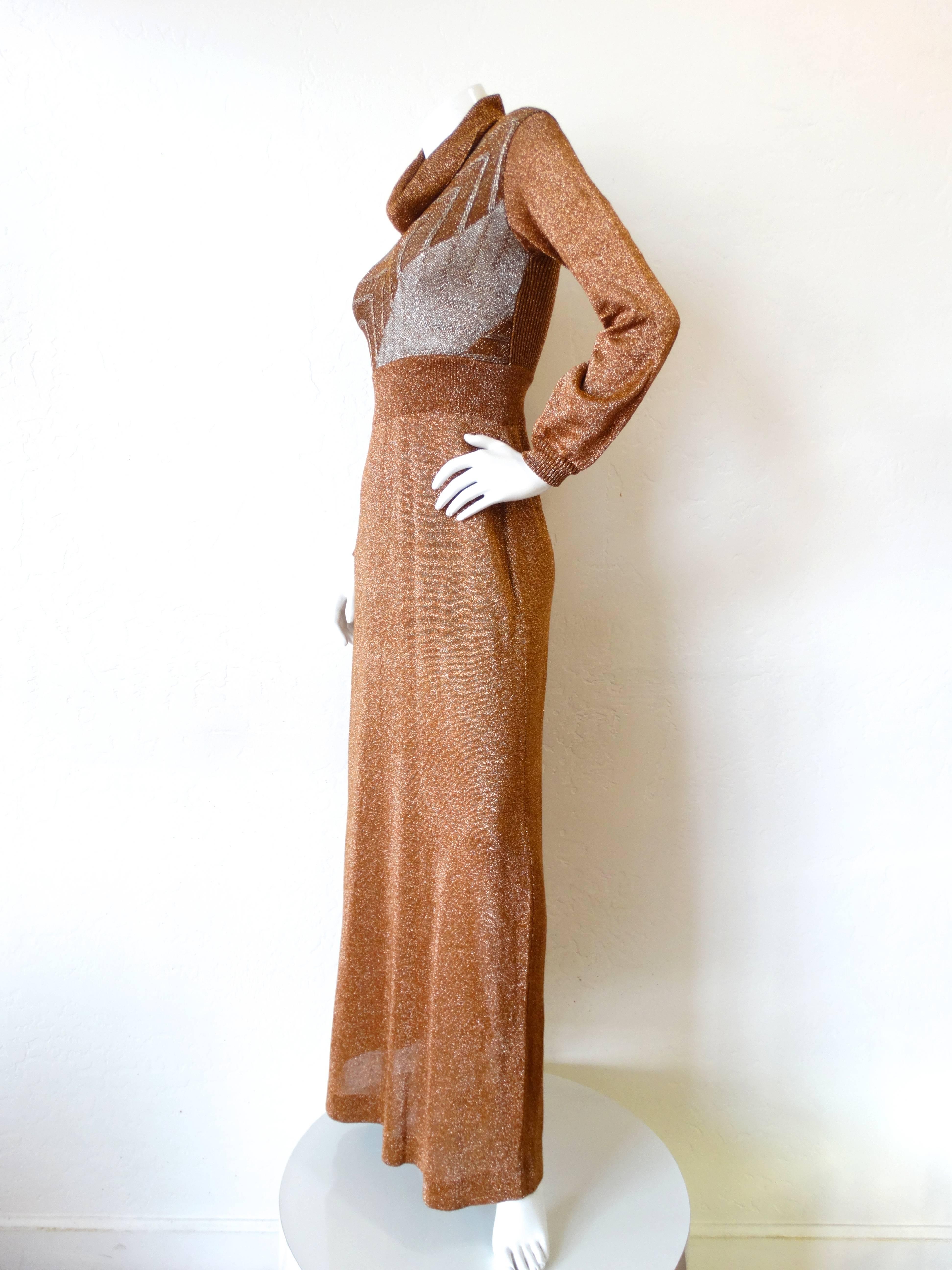1970s Wenjilli Metallic Lurex Maxi Gown 1
