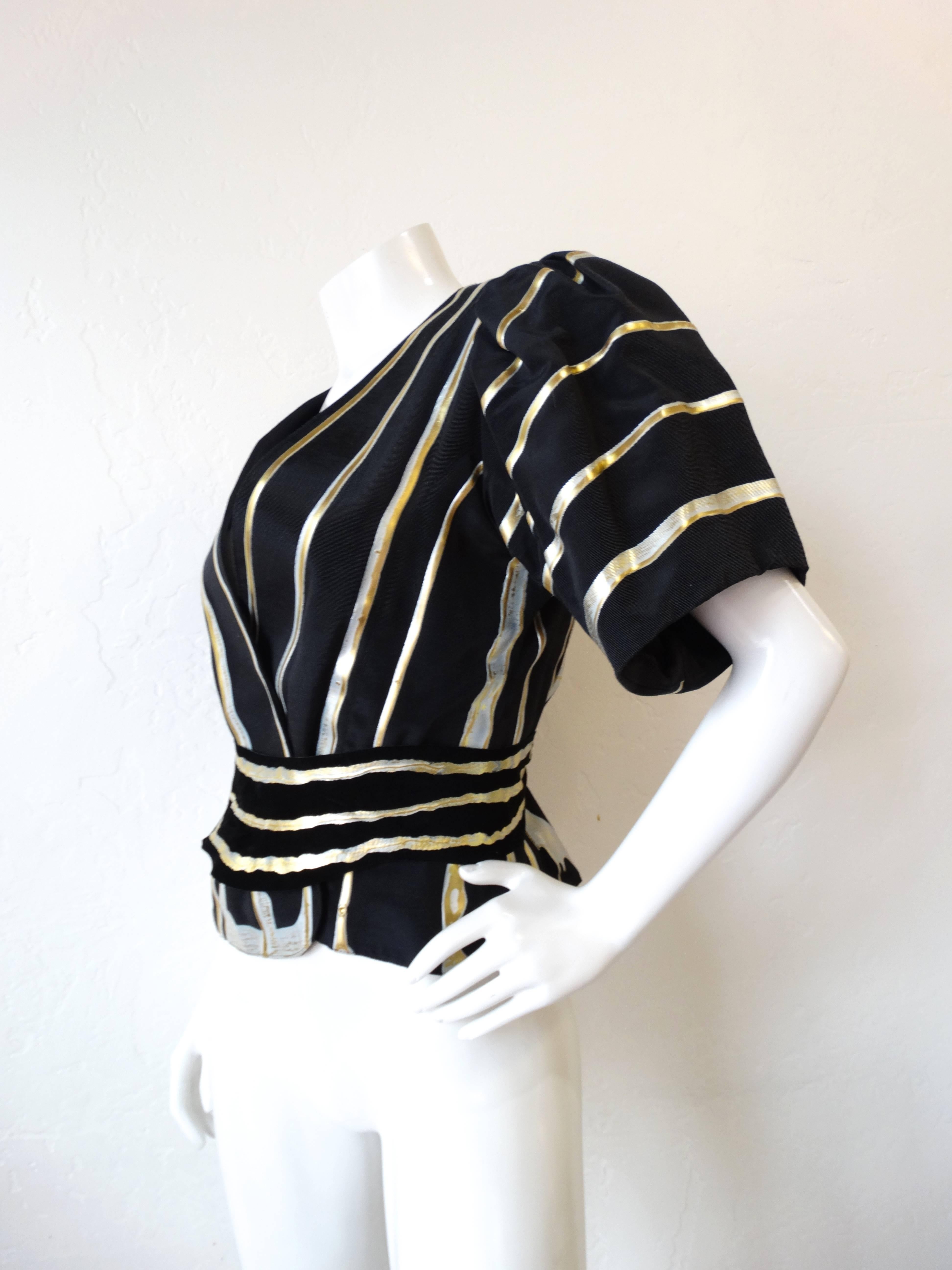 1980s  I. Magnin Hand-Painted Striped Blouse In Excellent Condition In Scottsdale, AZ