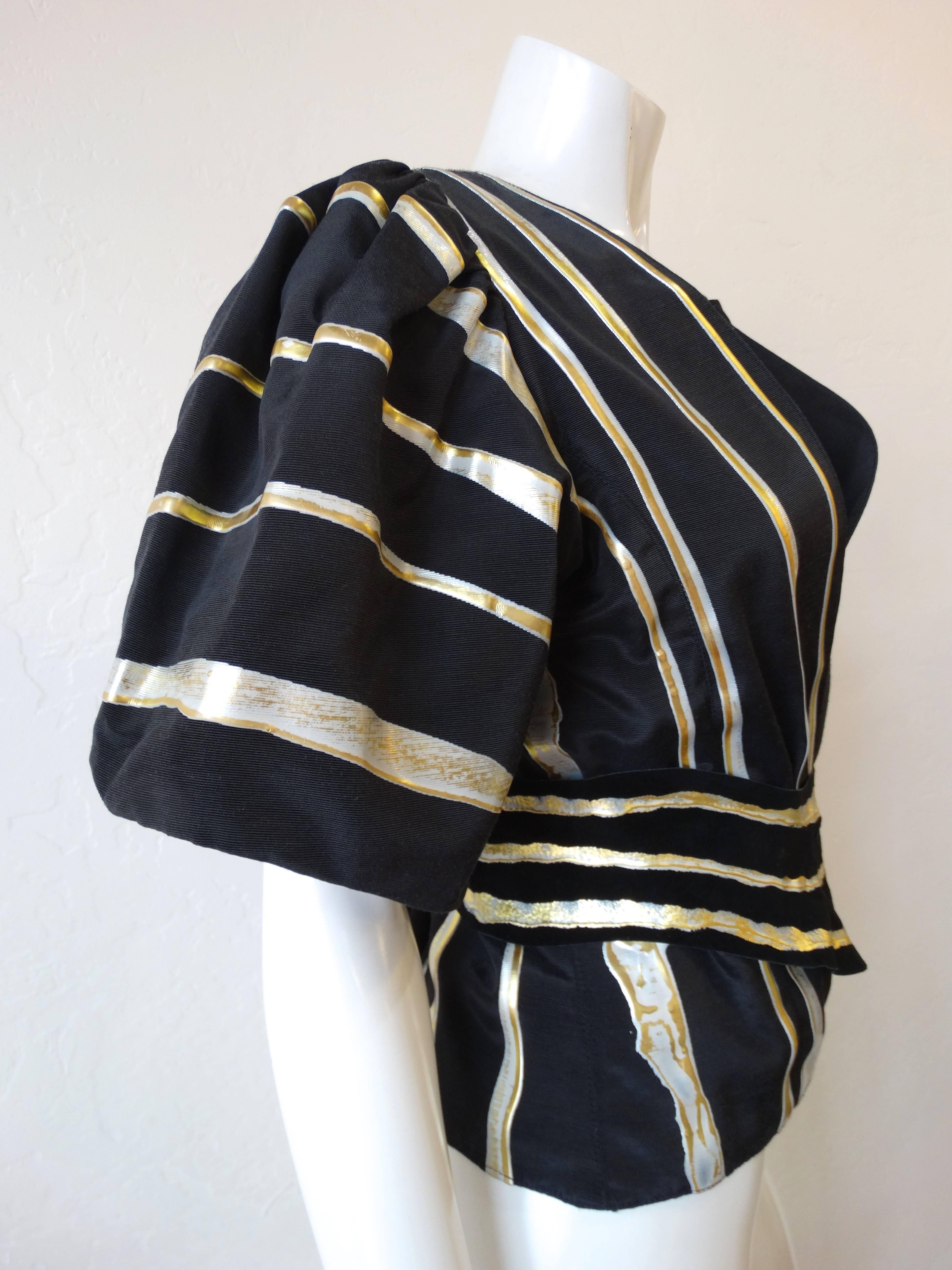 1980s  I. Magnin Hand-Painted Striped Blouse 1