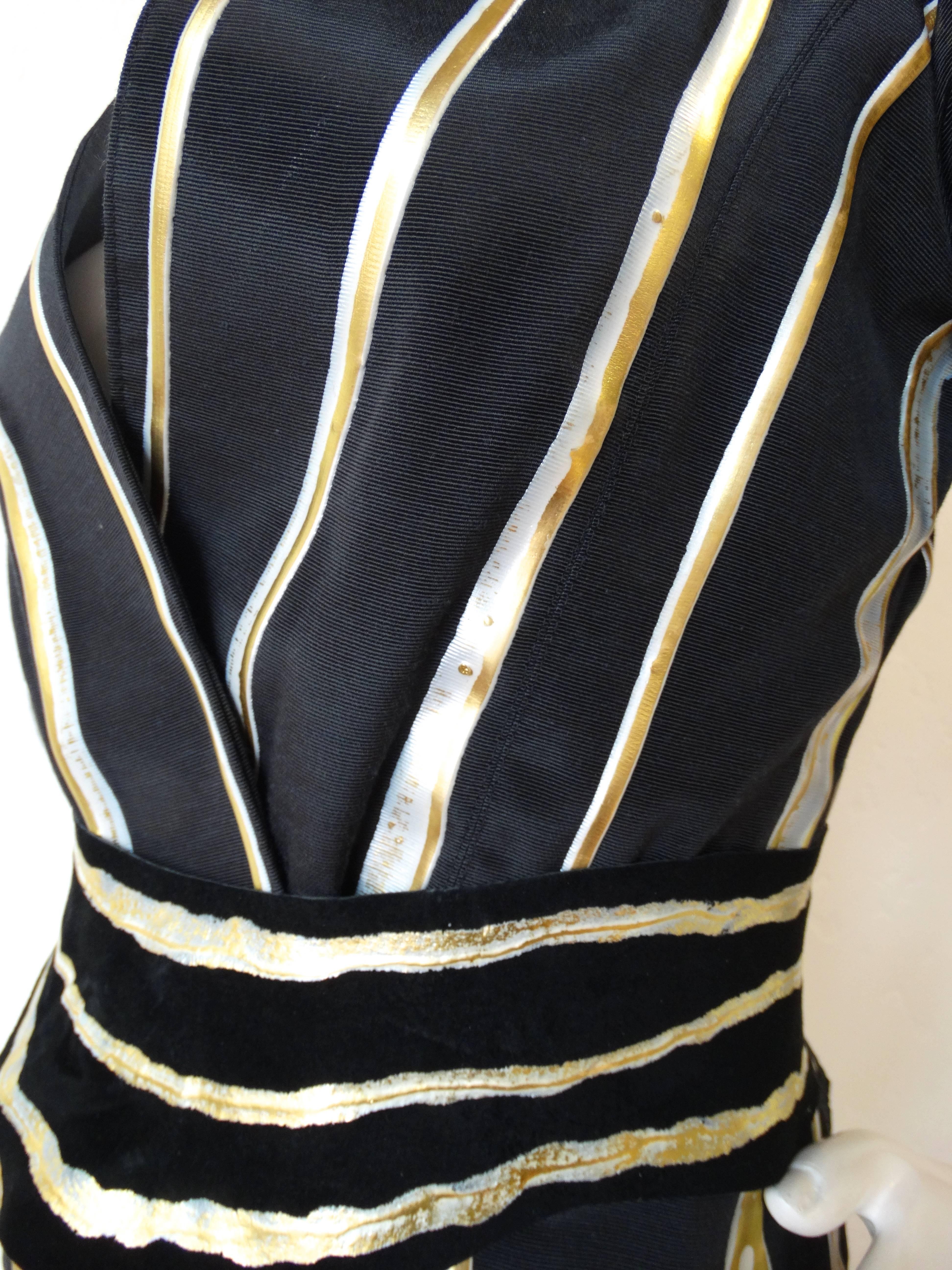 Women's 1980s  I. Magnin Hand-Painted Striped Blouse