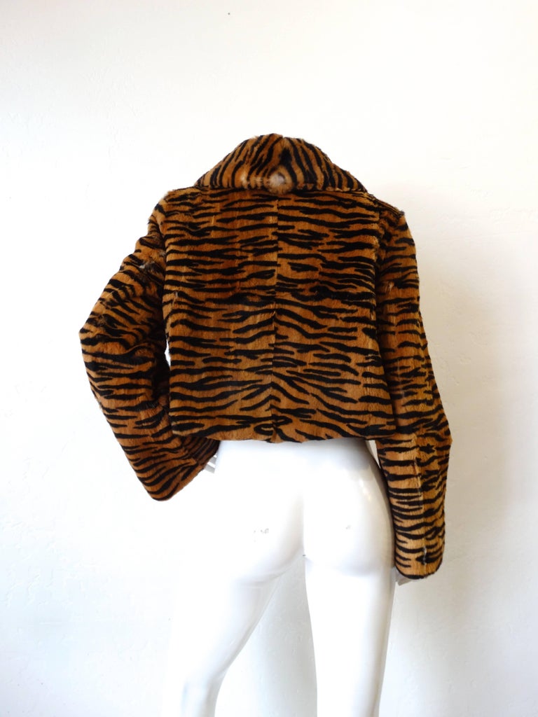 1990s Tiger Striped Cropped Fur Coat at 1stDibs