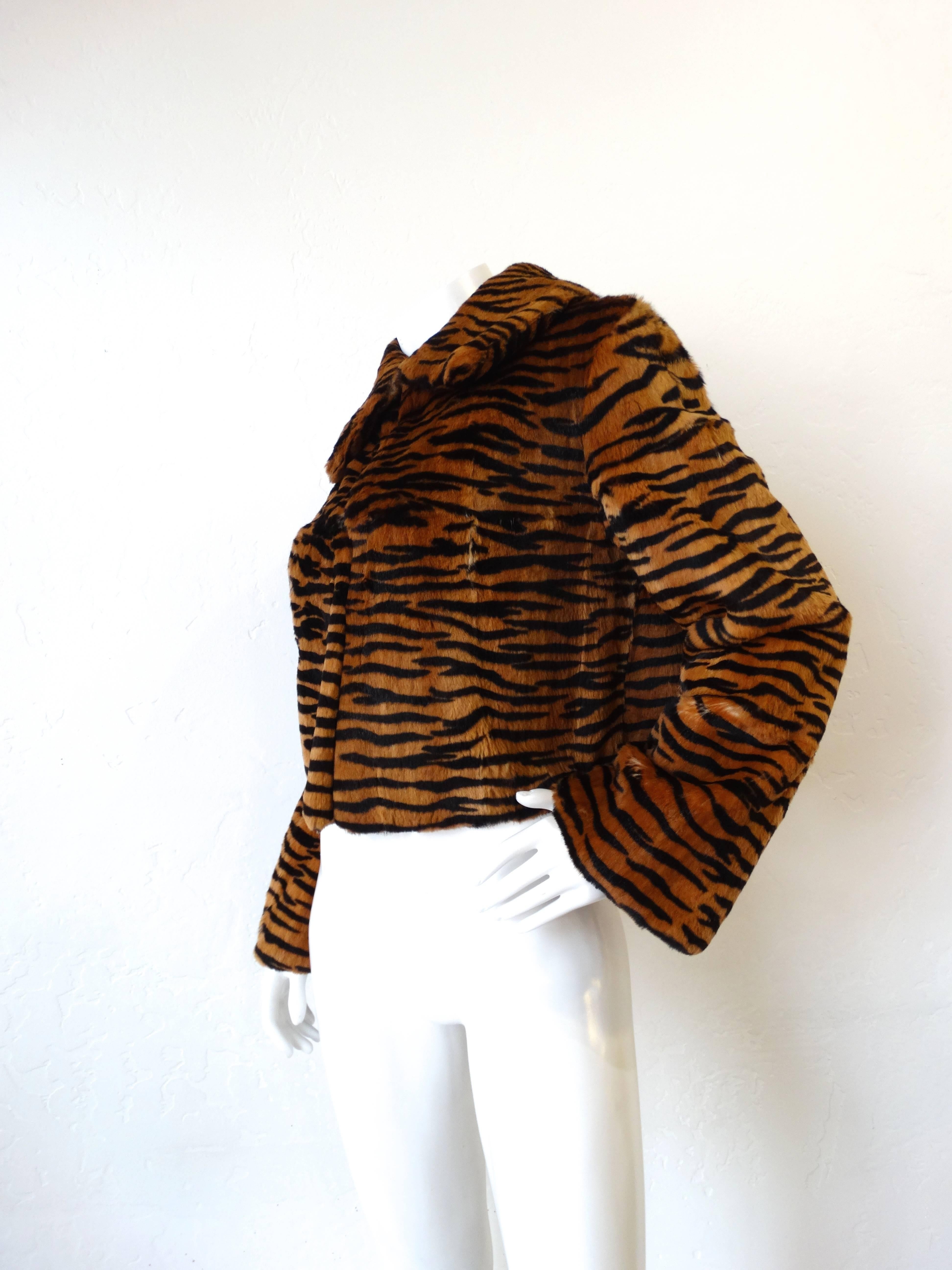 Women's 1990s Tiger Striped Cropped Fur Coat