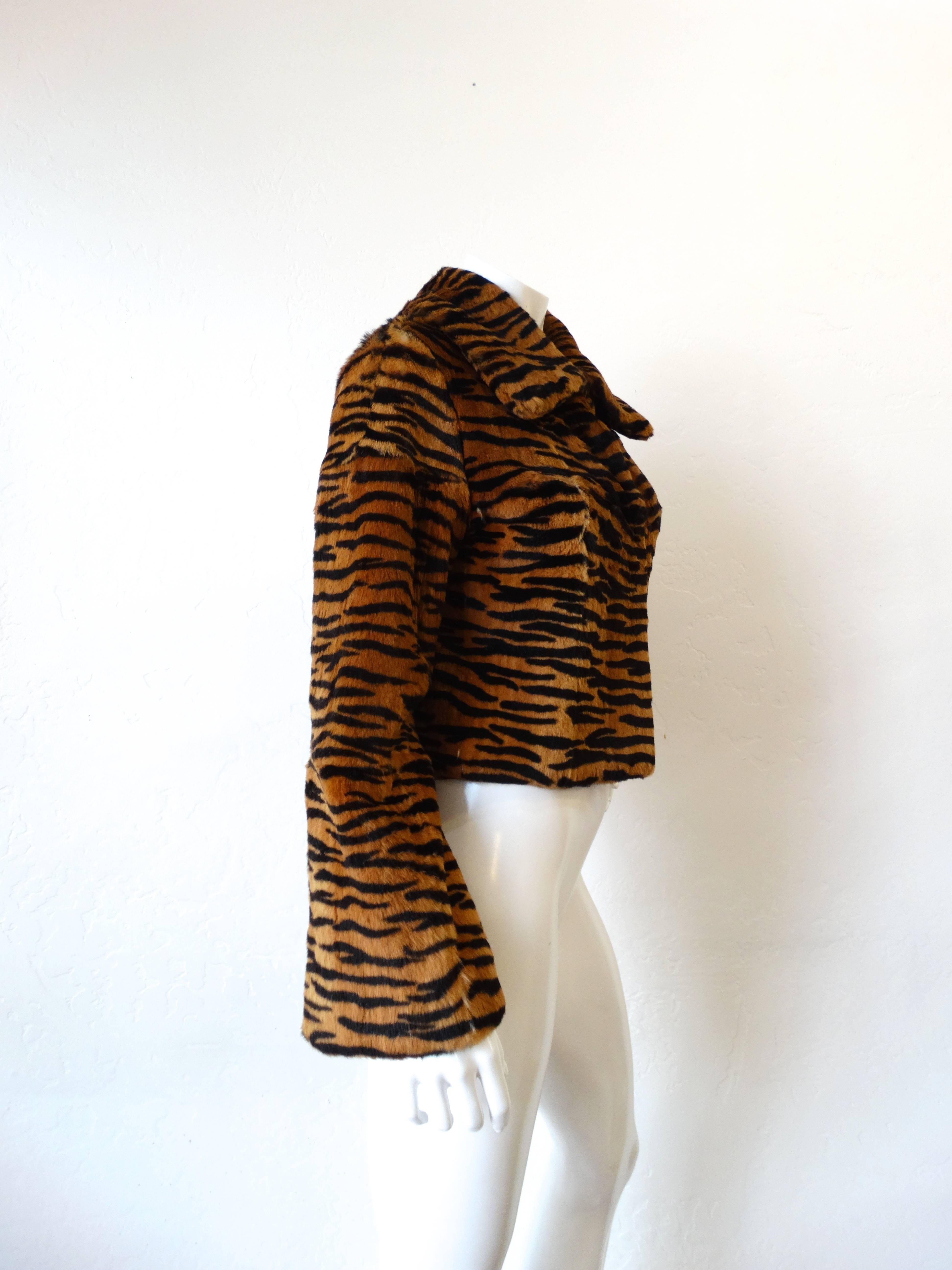 Black 1990s Tiger Striped Cropped Fur Coat