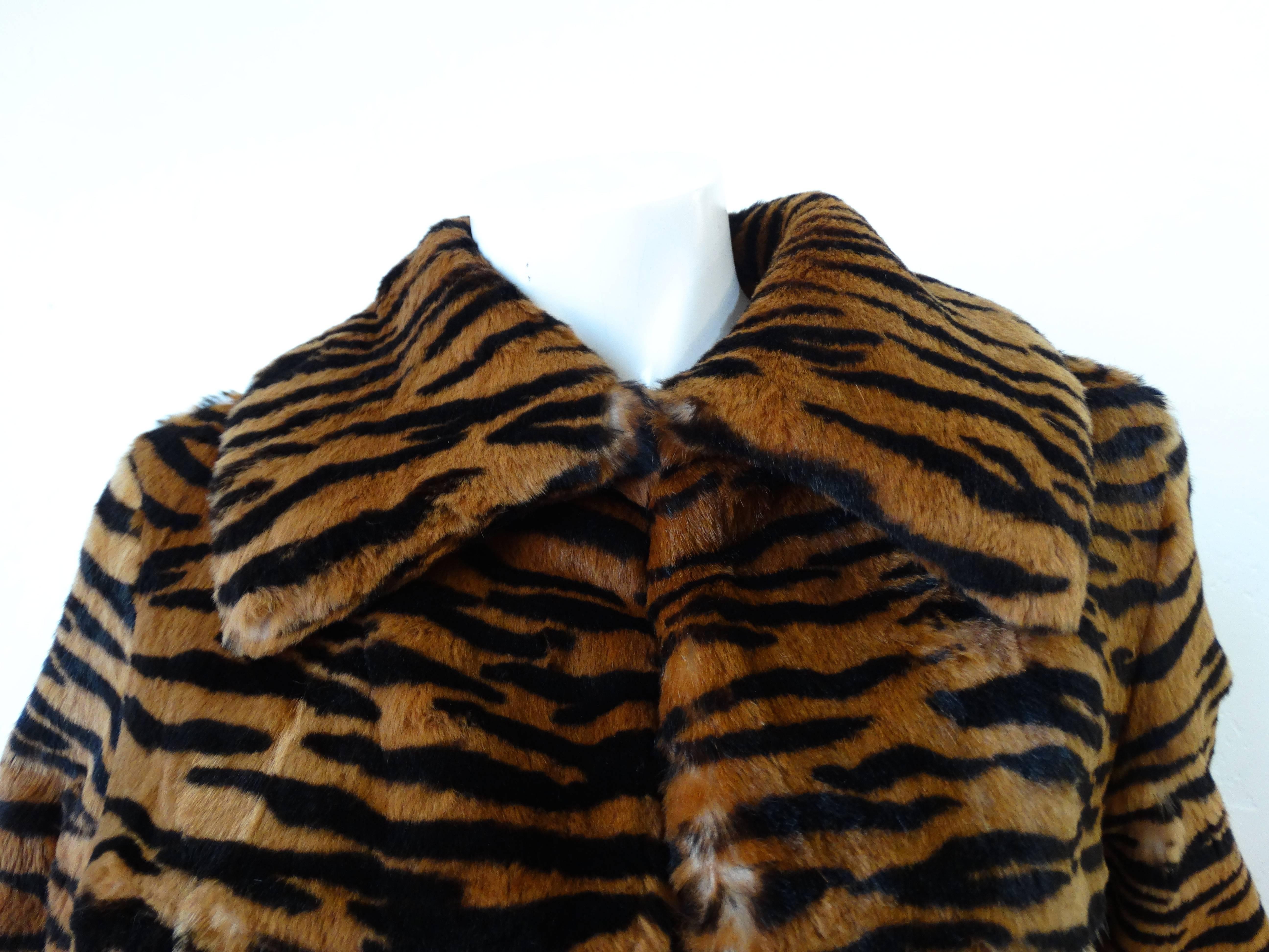 1990s Tiger Striped Cropped Fur Coat 1