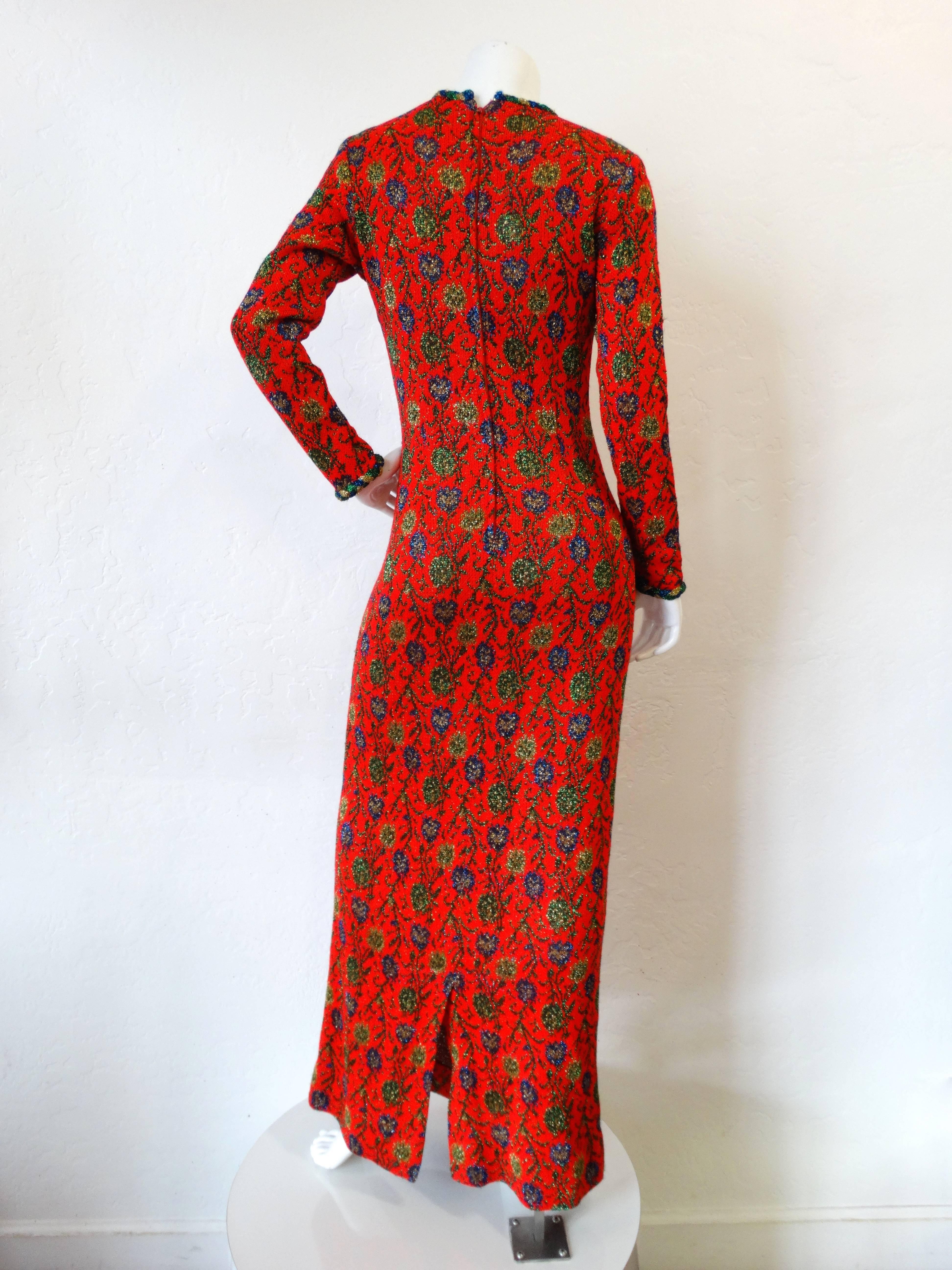 Women's 1970s Lurex Floral Maxi Dress 