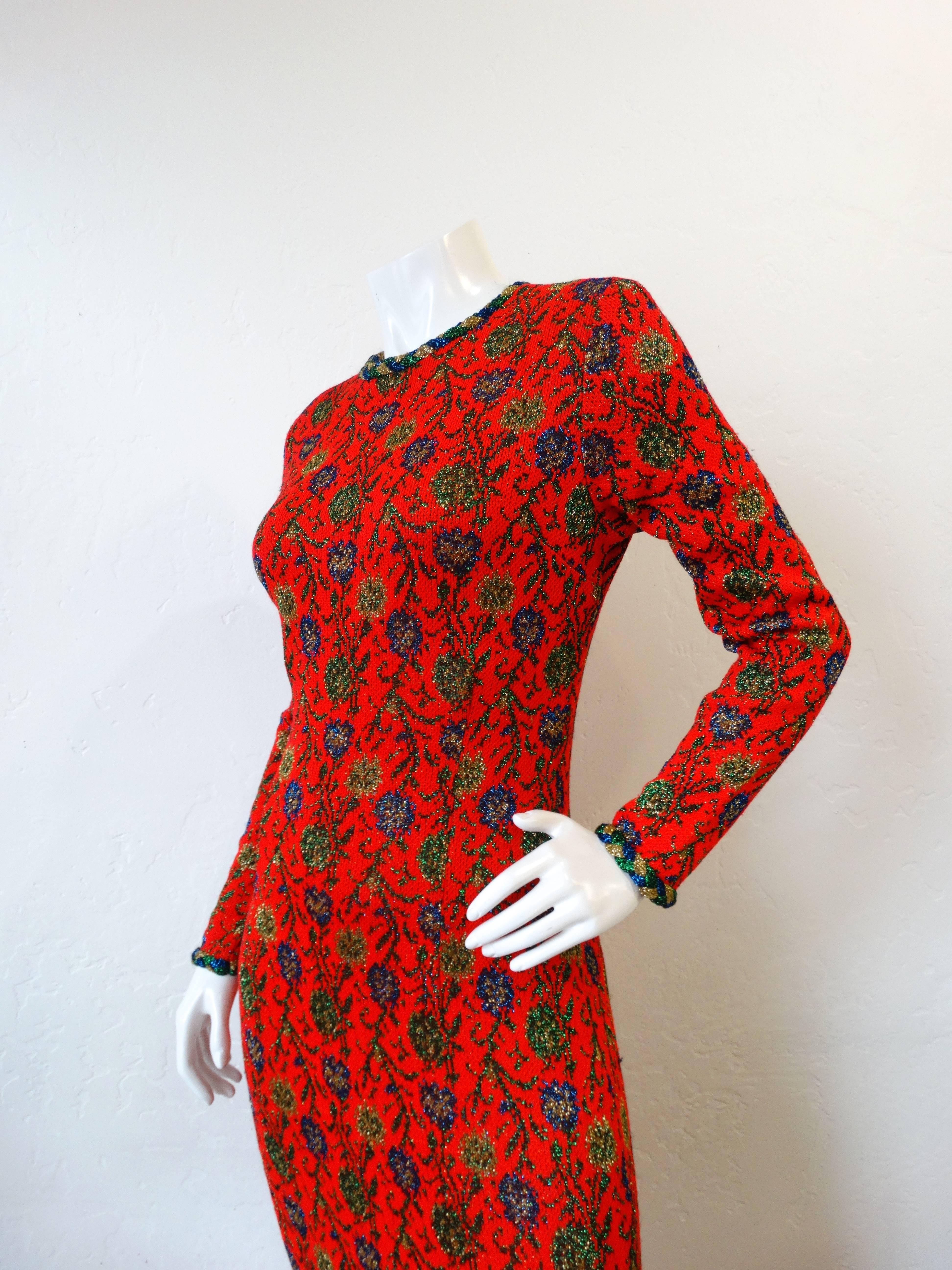 1970s Lurex Floral Maxi Dress  2