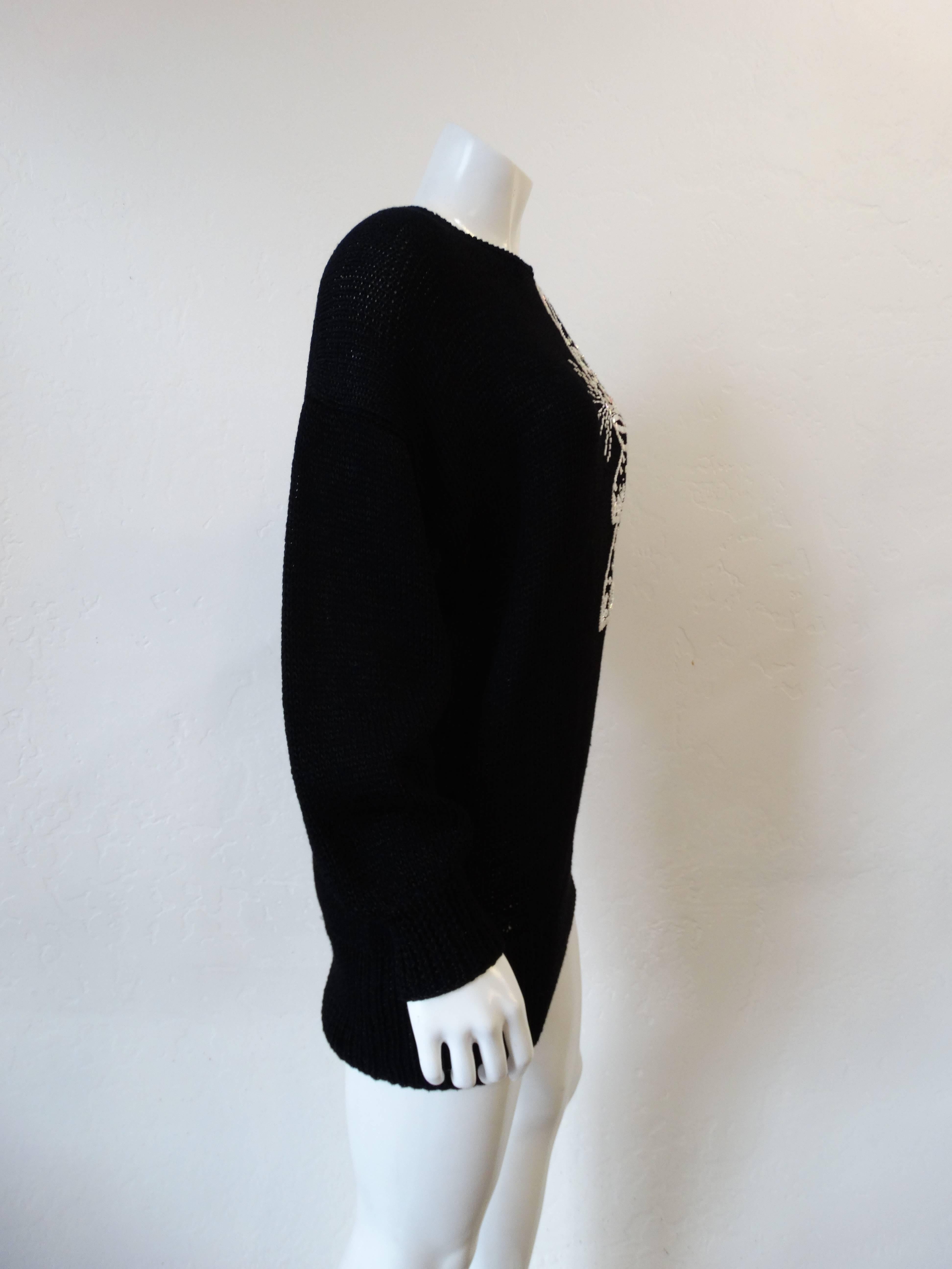 1980s Sequin Jaguar Black Knit Sweater In Excellent Condition In Scottsdale, AZ