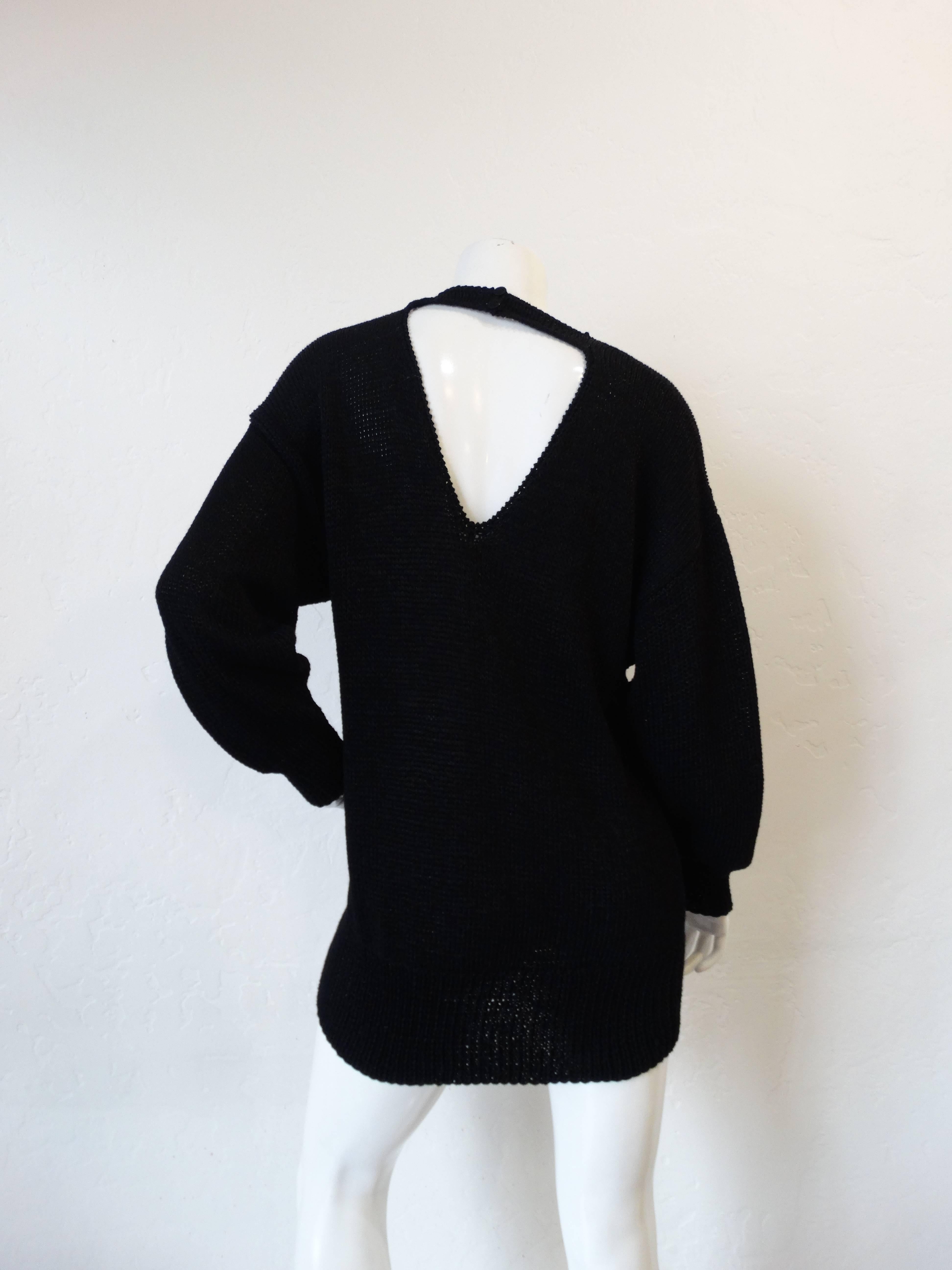 Women's 1980s Sequin Jaguar Black Knit Sweater