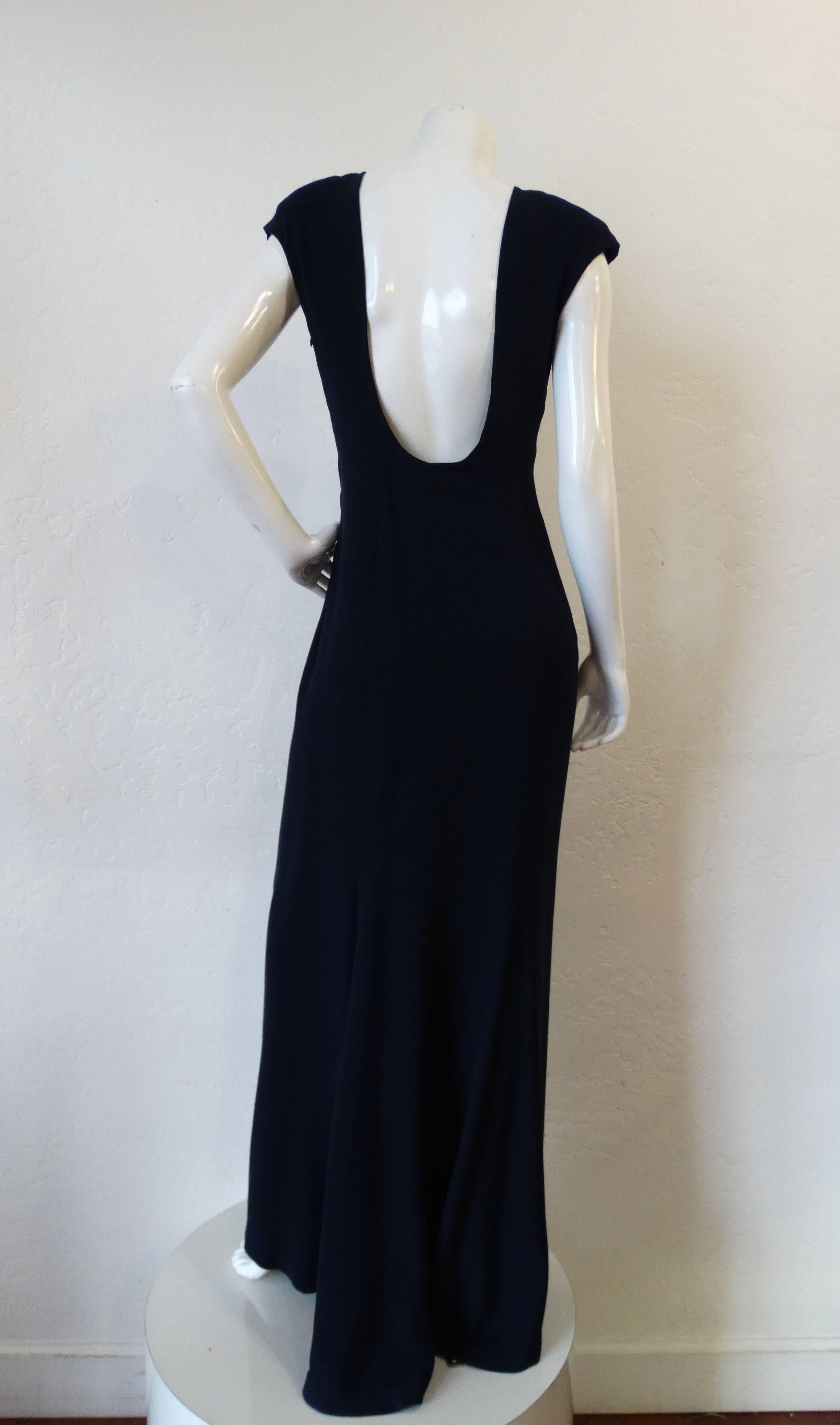 1980s Valentino Midnight Blue Ruched Gown 1