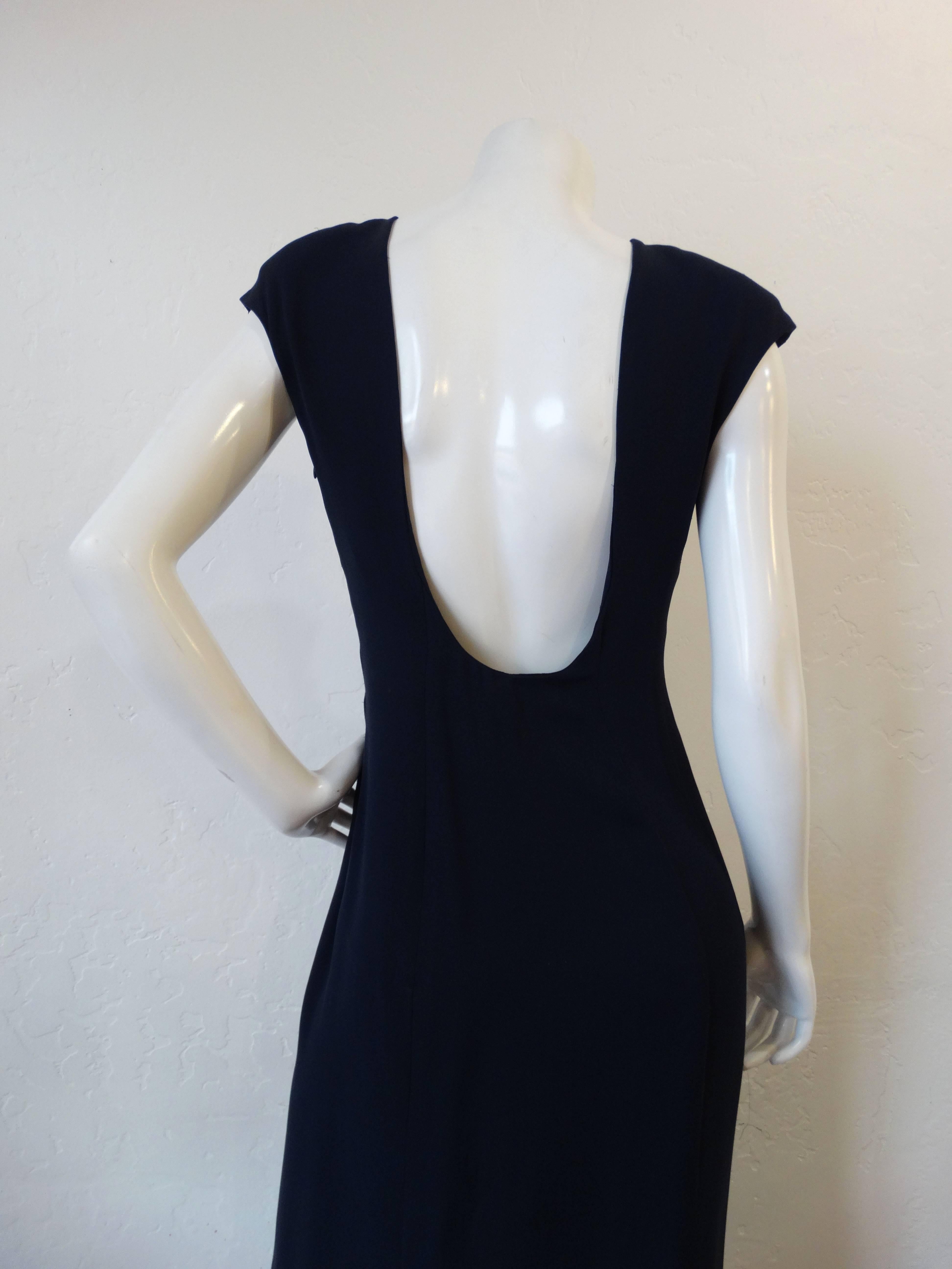 1980s Valentino Midnight Blue Ruched Gown 2