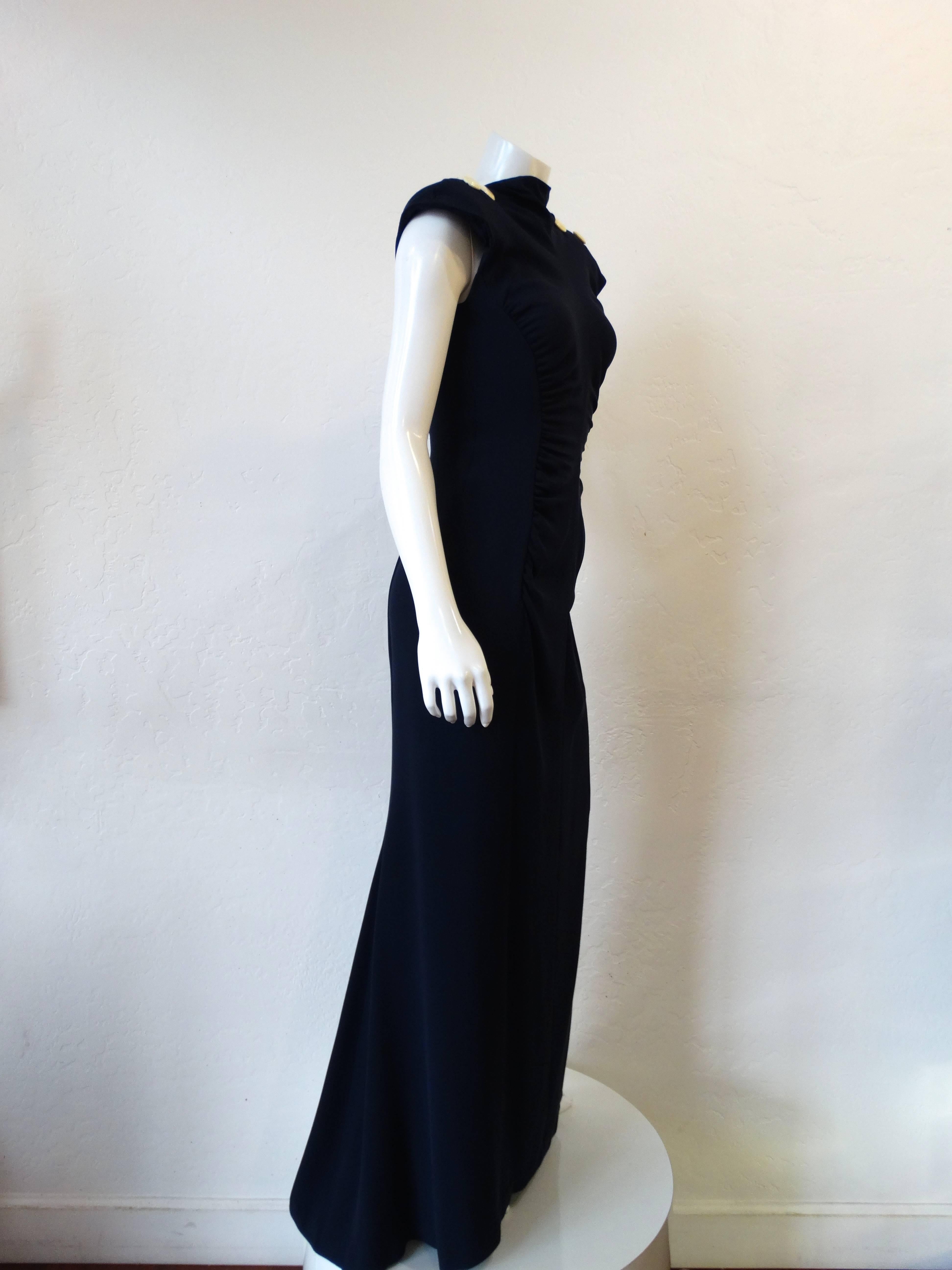 1980s Valentino Midnight Blue Ruched Gown In Excellent Condition In Scottsdale, AZ