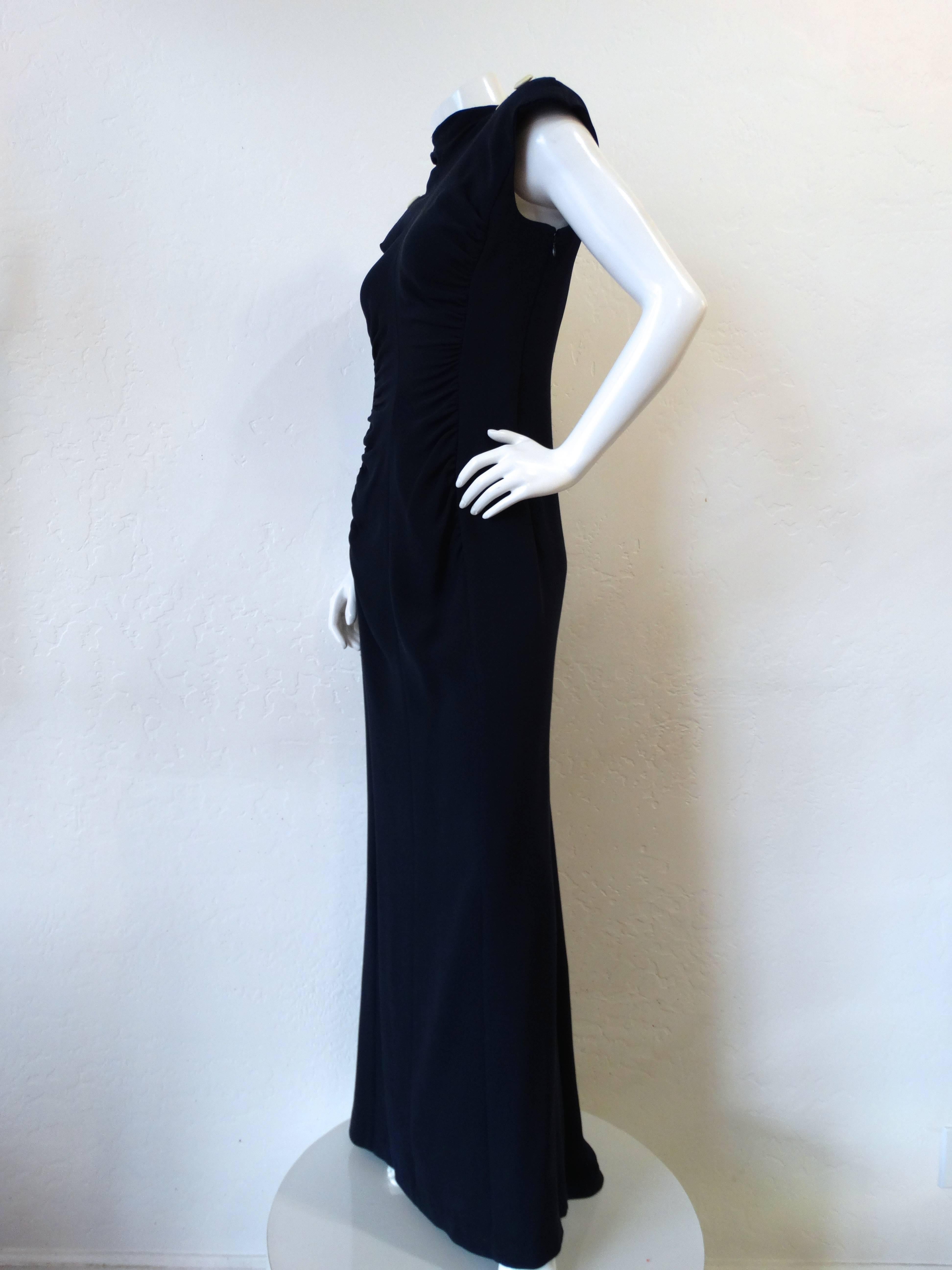 1980s Valentino Midnight Blue Ruched Gown 3