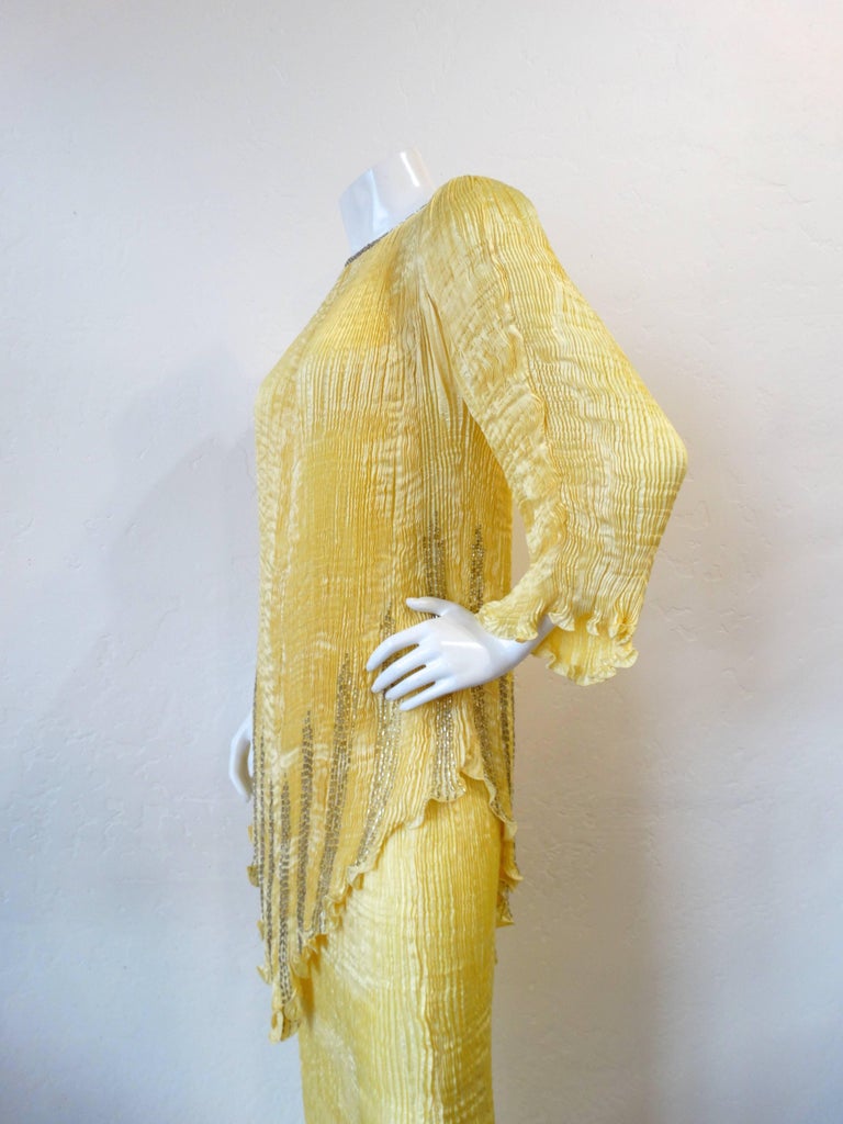 1980s Patricia Lester Yellow Fortuny Micro-Pleated Skirt and Top Set at ...