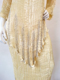 1980s Patricia Lester Yellow Fortuny Micro-Pleated Skirt and Top Set
