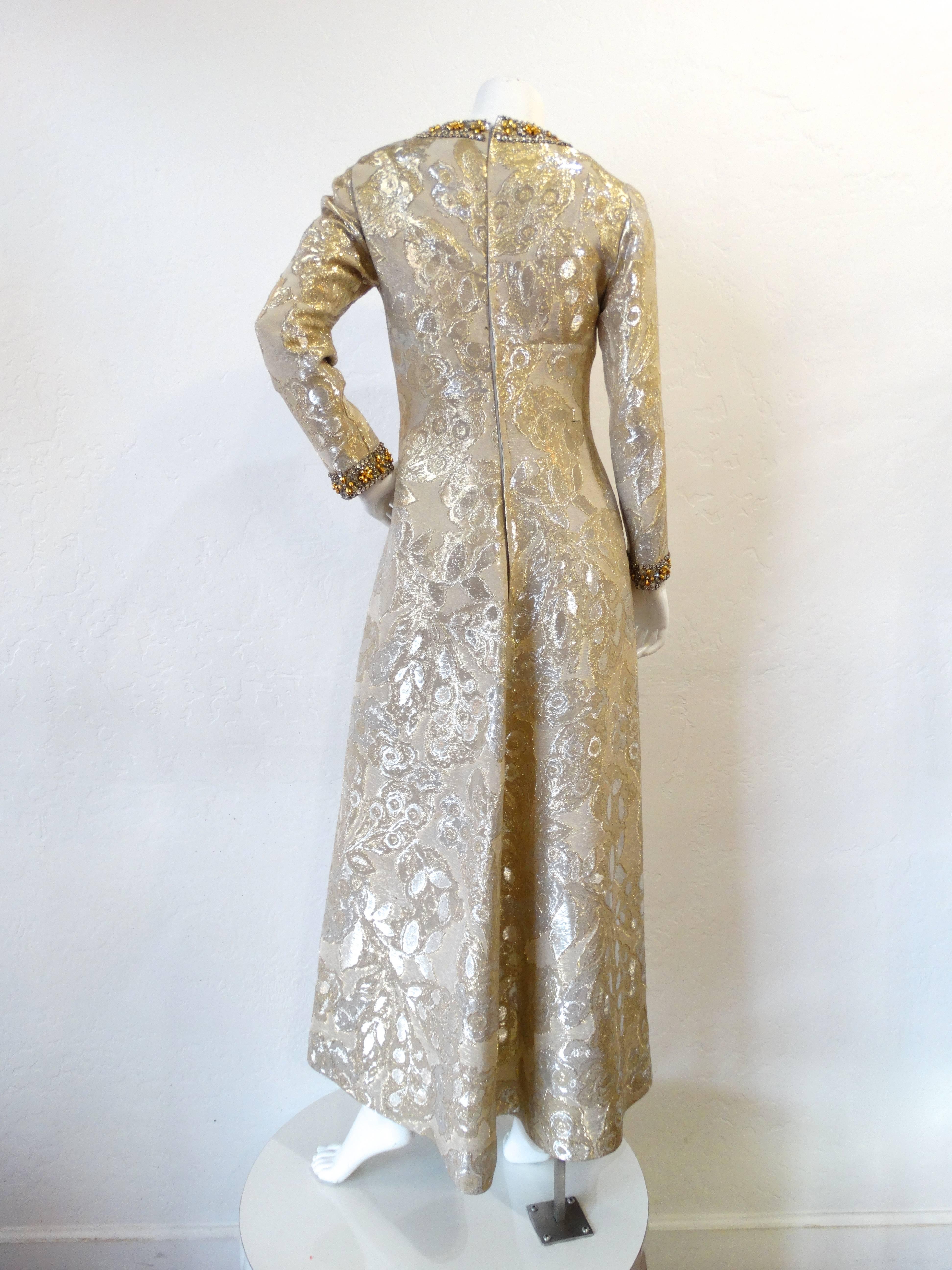 Women's 1960s Metallic Floral Brocade Beaded Dress