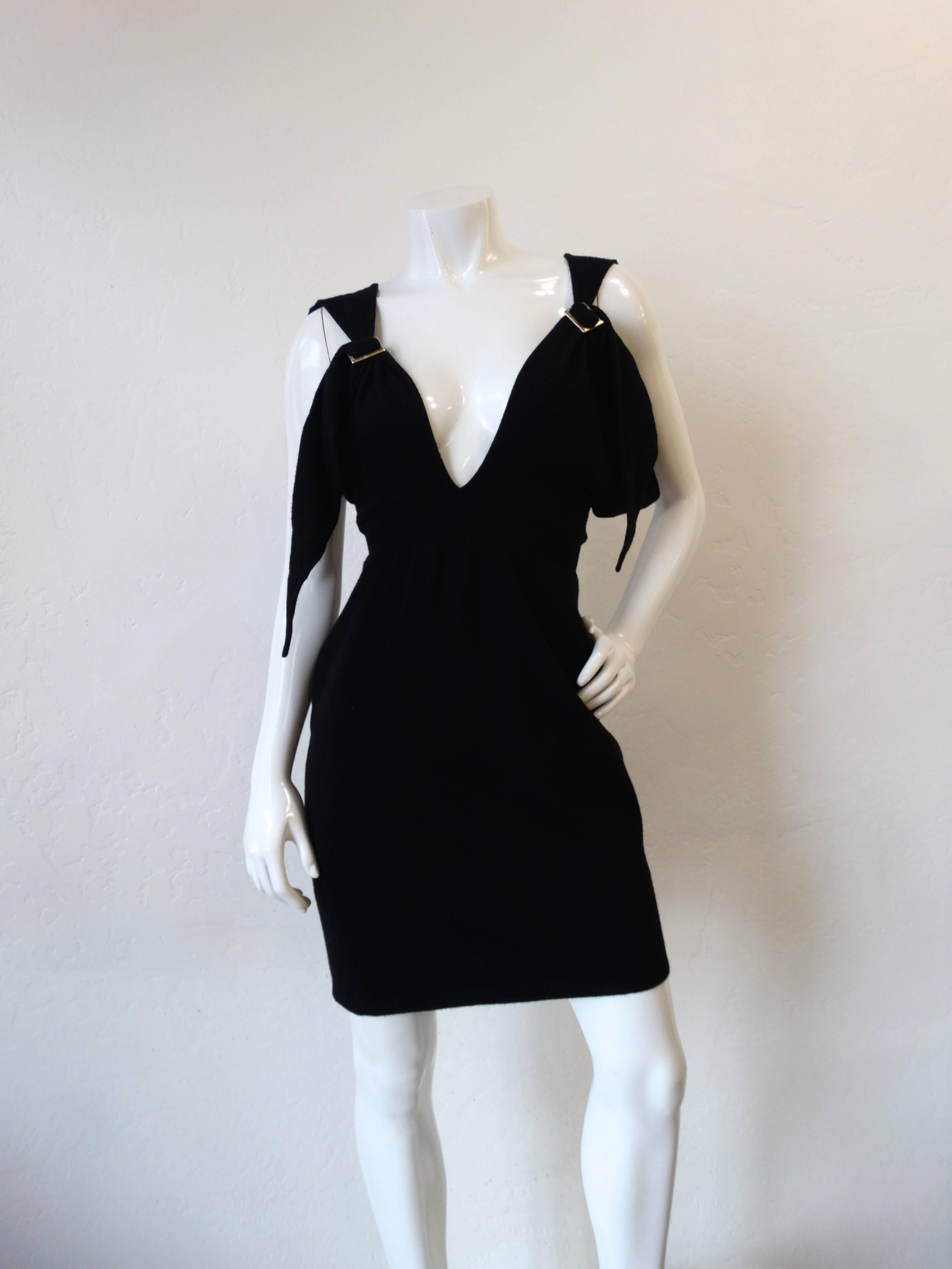 2009 Chanel Deep Plunge Black Mini Dress In Excellent Condition In Scottsdale, AZ