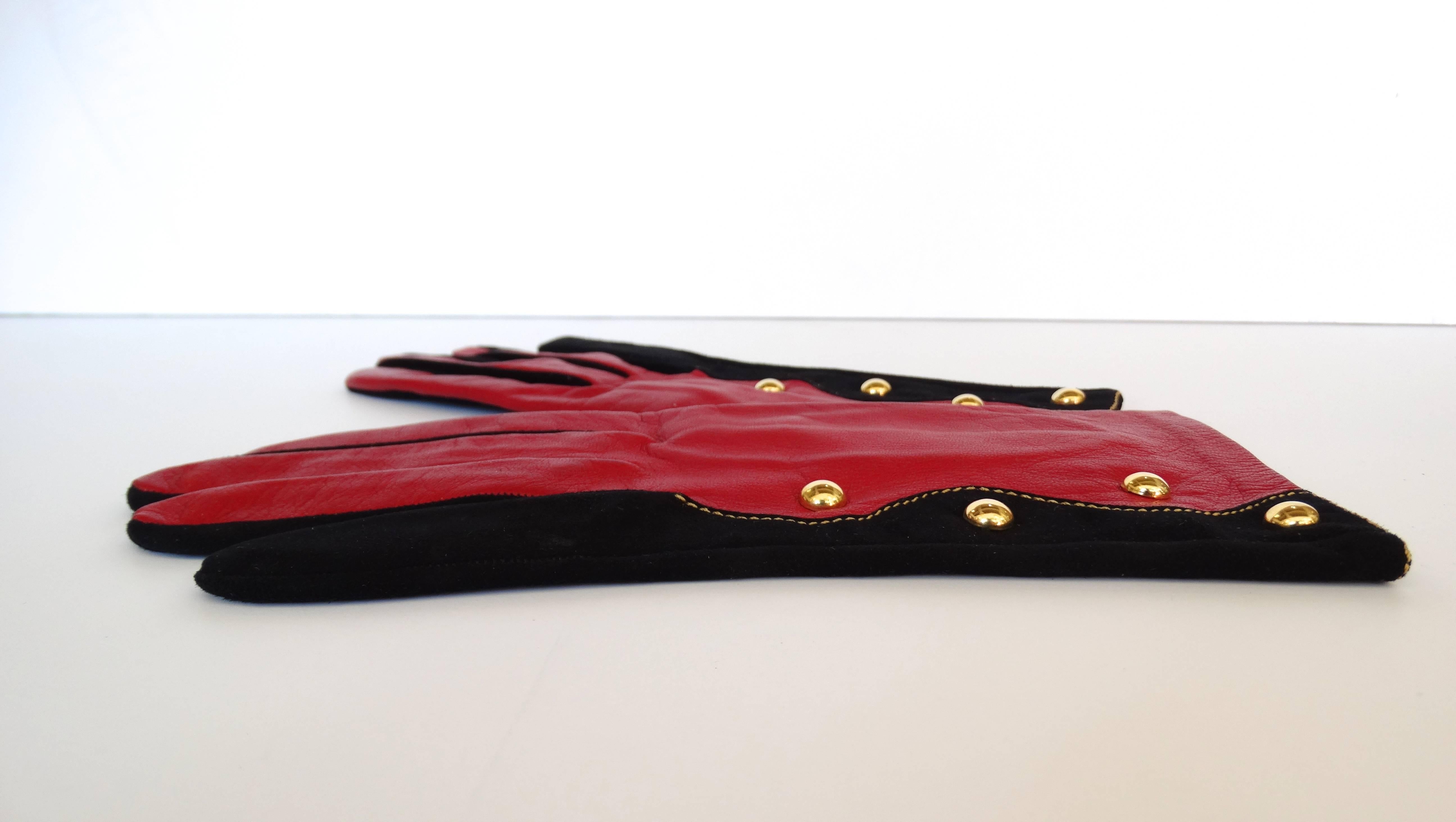 Christian LaCroix Red & Black Studded Gloves 4
