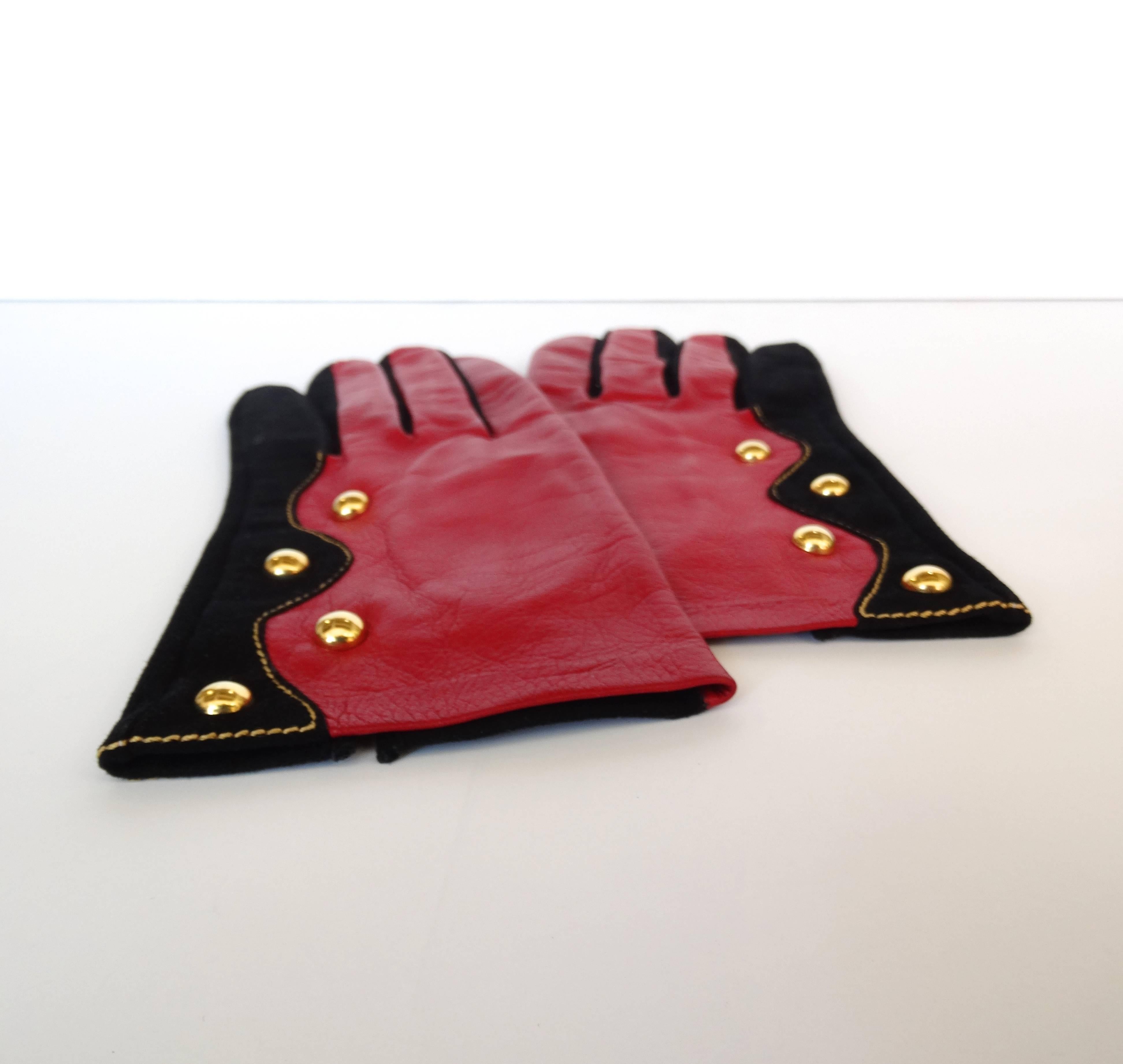 Christian LaCroix Red & Black Studded Gloves 5