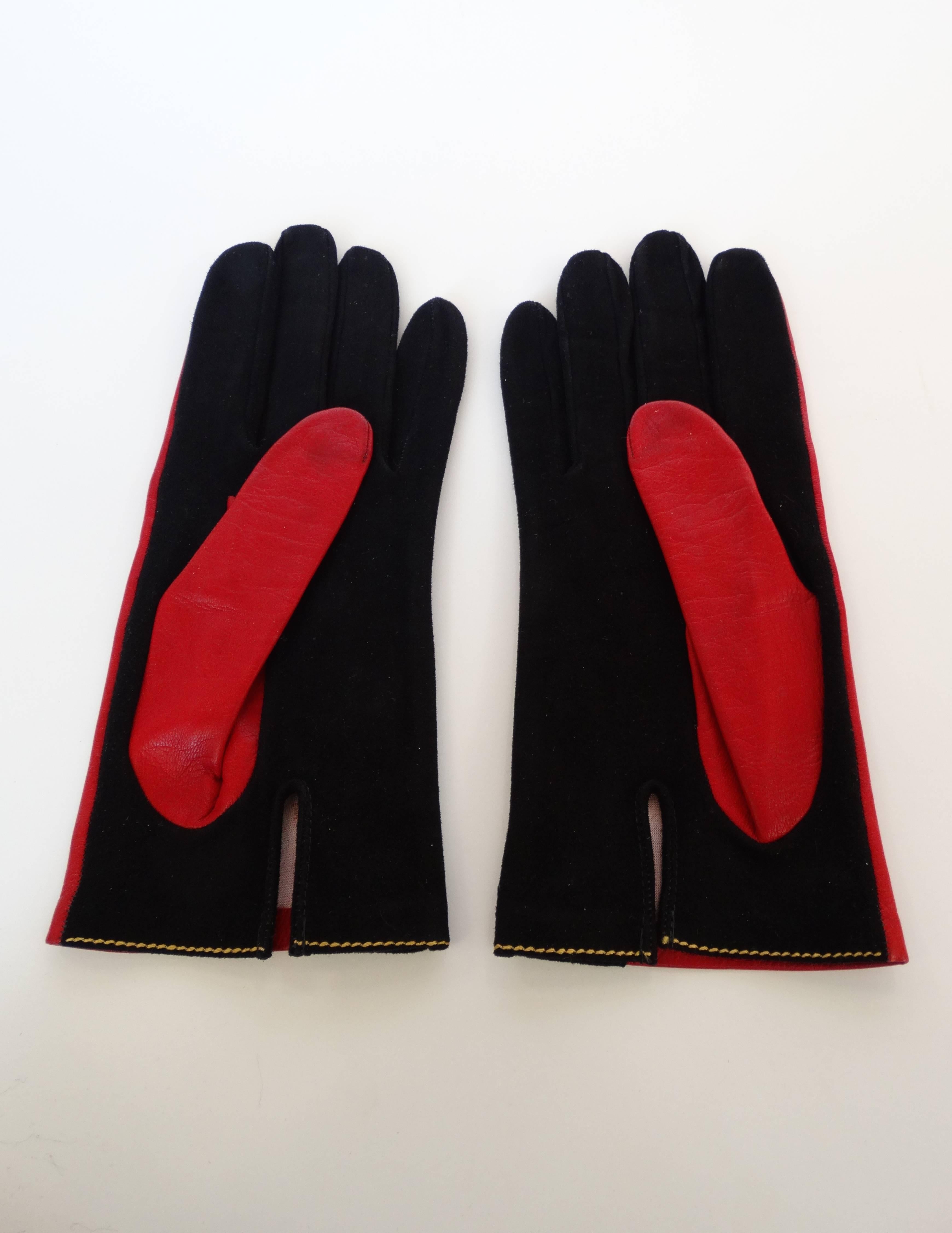 Women's Christian LaCroix Red & Black Studded Gloves