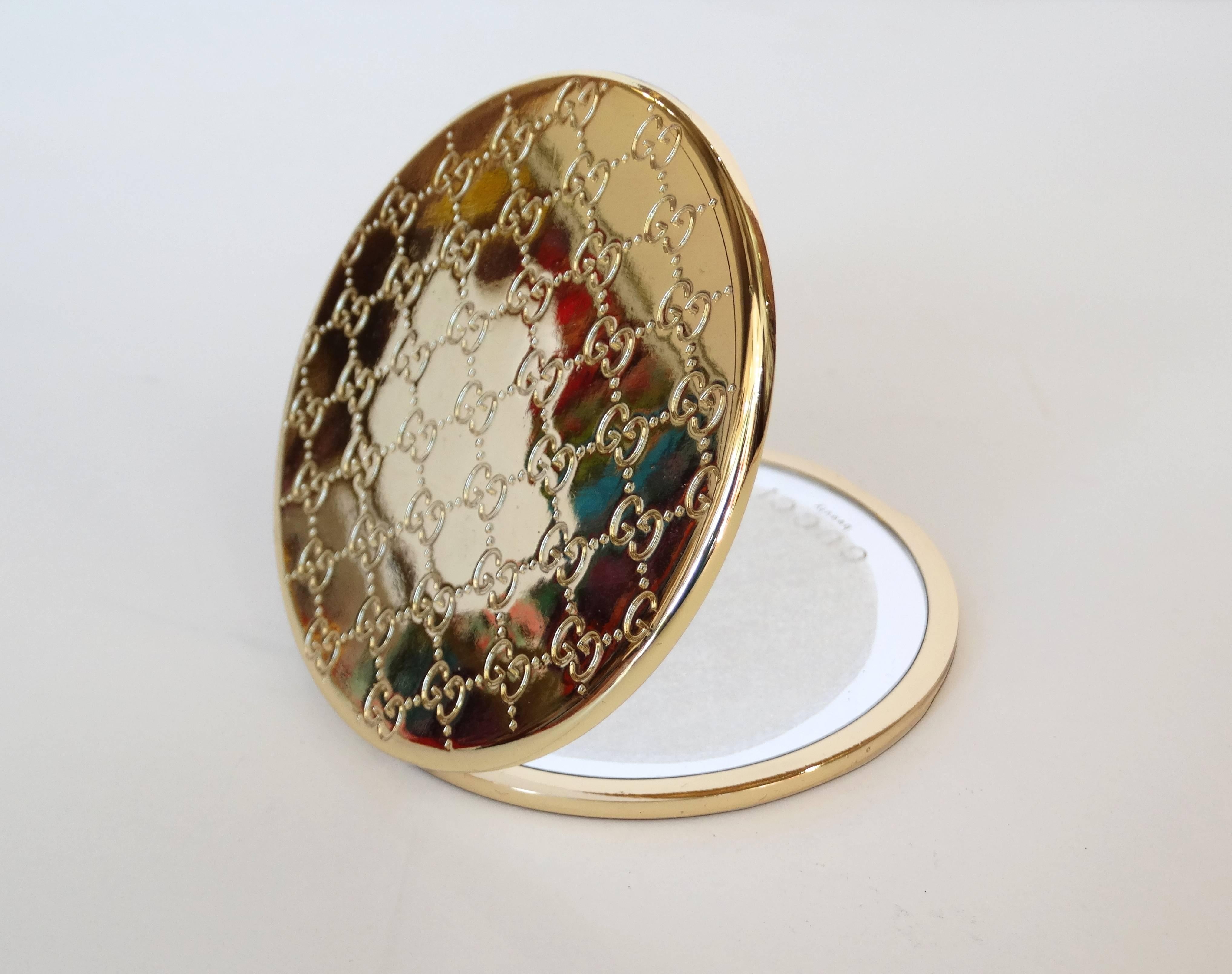 Marron Gucci Monogram Pocket Mirror Compact Vintage