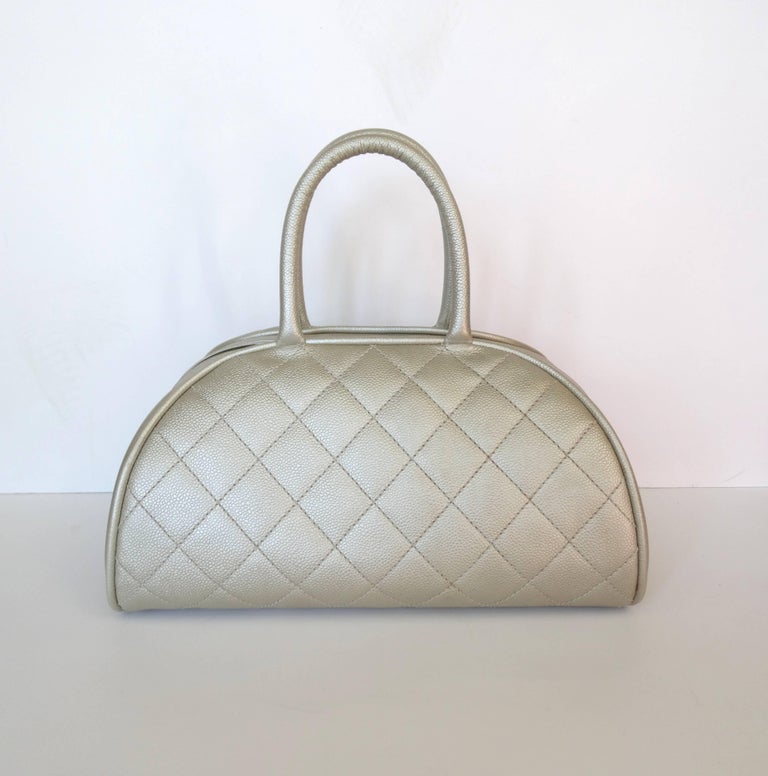 Chanel Beige Quilted Caviar Leather Mini Boston at 1stDibs